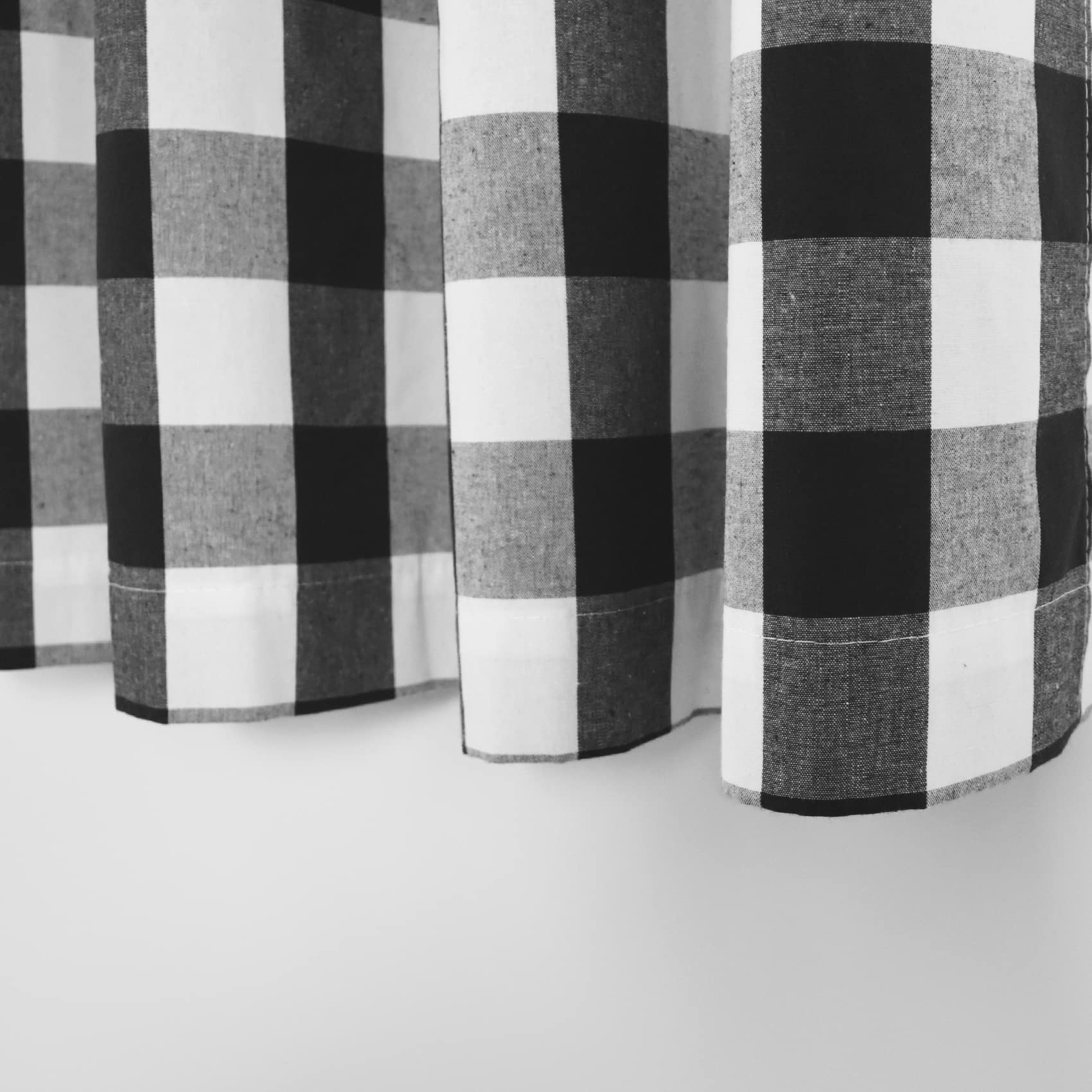 Black and White Buffalo Gingham Check Cotton Curtains - 95 Inch Long Rod Pocket Window Panels (Set of 2) for Living Room, Bedroom & Kitchen - Farmhouse Style Plaid Checker Drapes for Rustic Home Decor