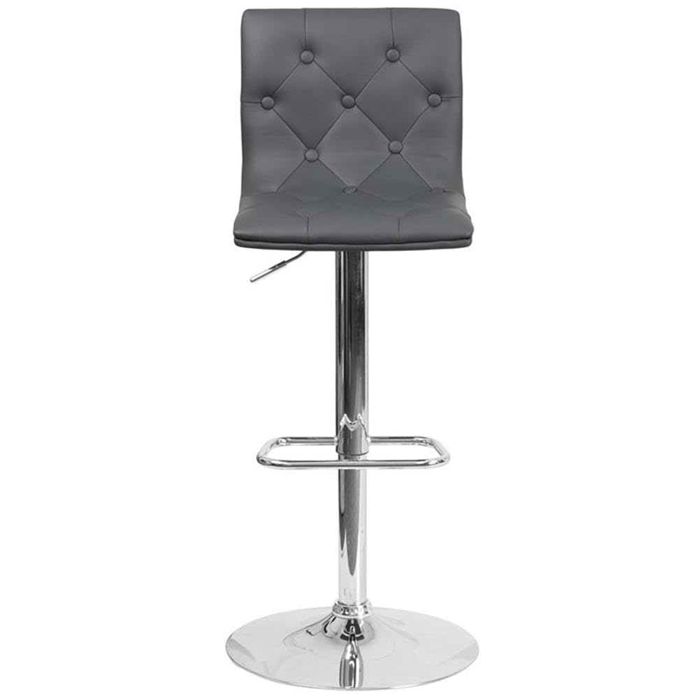 Premium Gray Faux Leather Tufted Adjustable Bar Stool Set of 2 - Modern Kitchen Island & Home Bar Seating for Dining & Entertaining