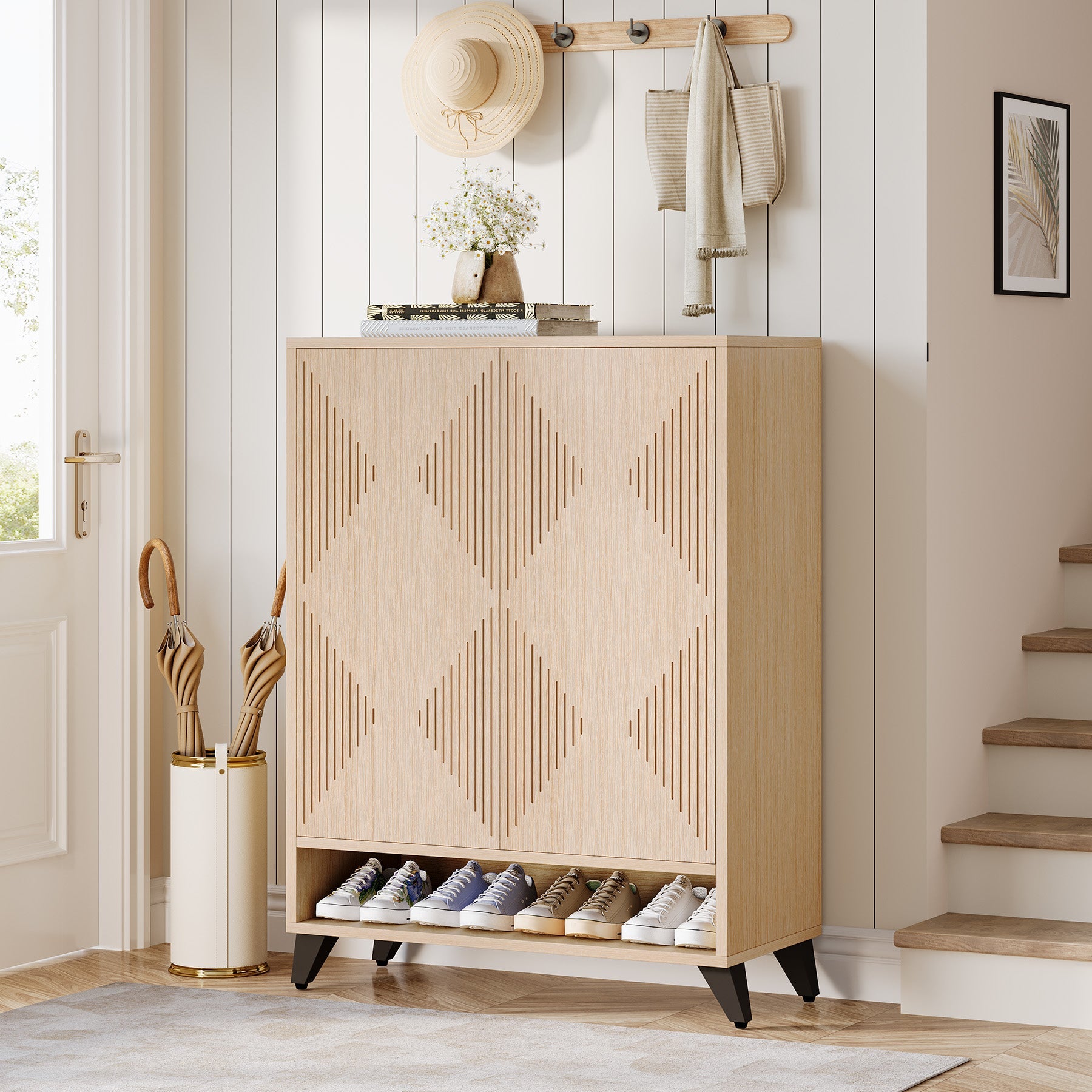 6-Tier Wooden Shoe Storage Cabinet with Adjustable Shelves - Space Saving Shoe Organizer for Entryway, Closet & Bedroom Organization