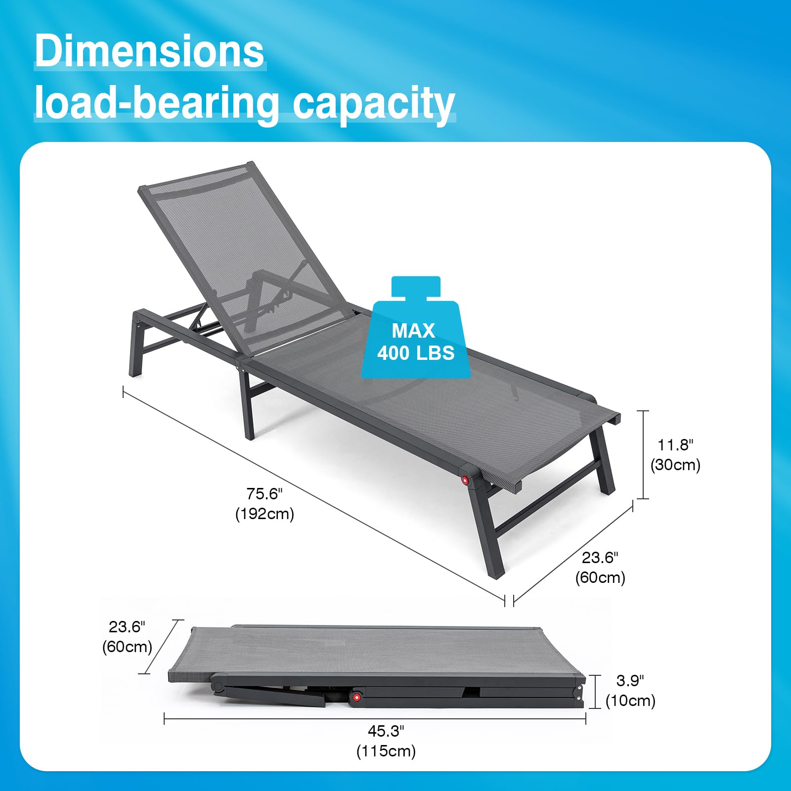 Premium Aluminum Foldable Chaise Lounge Chair - 2 Pack Adjustable Patio Poolside Beach Chair, No Assembly Required - Perfect for Outdoor Relaxation by Pool, Beach, Garden & Backyard