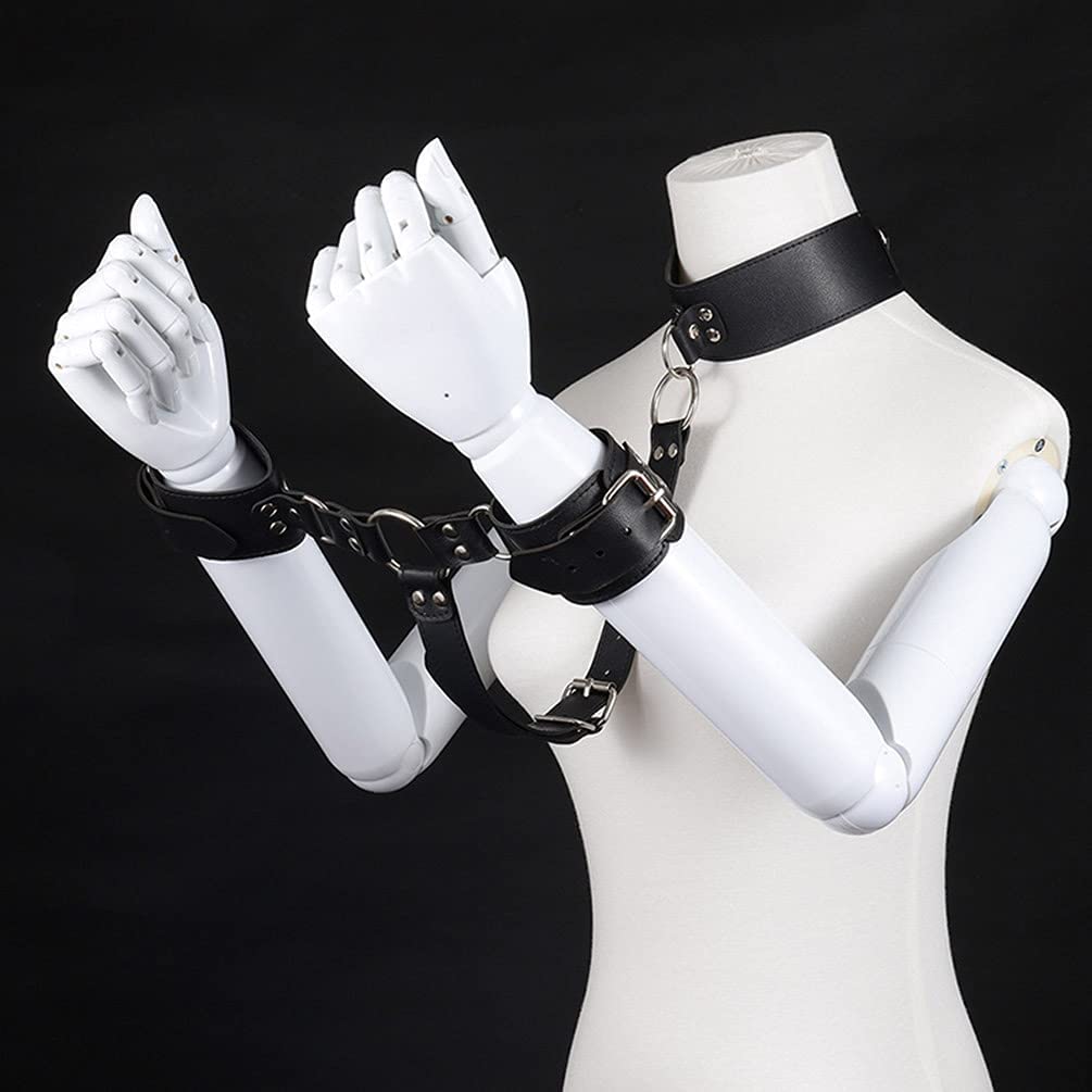 Premium Faux Leather BDSM Collar & Handcuffs Set - Adjustable Restraint Harness Choker with Wristbands for Couples Roleplay, Bondage Sex Games (Perfect for Valentine's Day, Bachelorette Parties & Spicy Bedroom Adventures)