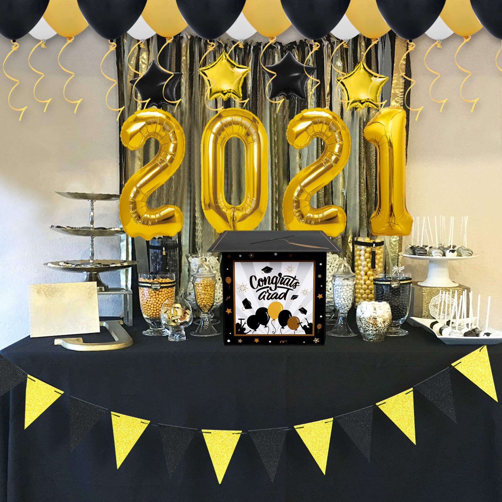 PRETYZOOM 2021 Graduation Card Box - Class of 2021 Graduation Cap Candy Box for Graduation Party Decorations, Favors & Gifts - Perfect for High School, College Graduation Celebrations & Photo Props