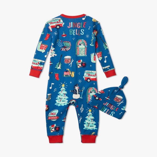 Hatley Rocking Holiday Baby Coverall & Hat - Blue | Cozy Winter Outfit for Infants & Toddlers | Christmas, Family Photos & Holiday Gatherings