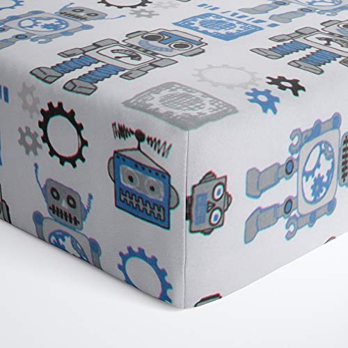 Glenna Jean Fitted Sheet with Robots Design - Soft Cotton Crib Bedding for Baby & Toddler - Perfect for Nursery, Daycare & Gift Giving