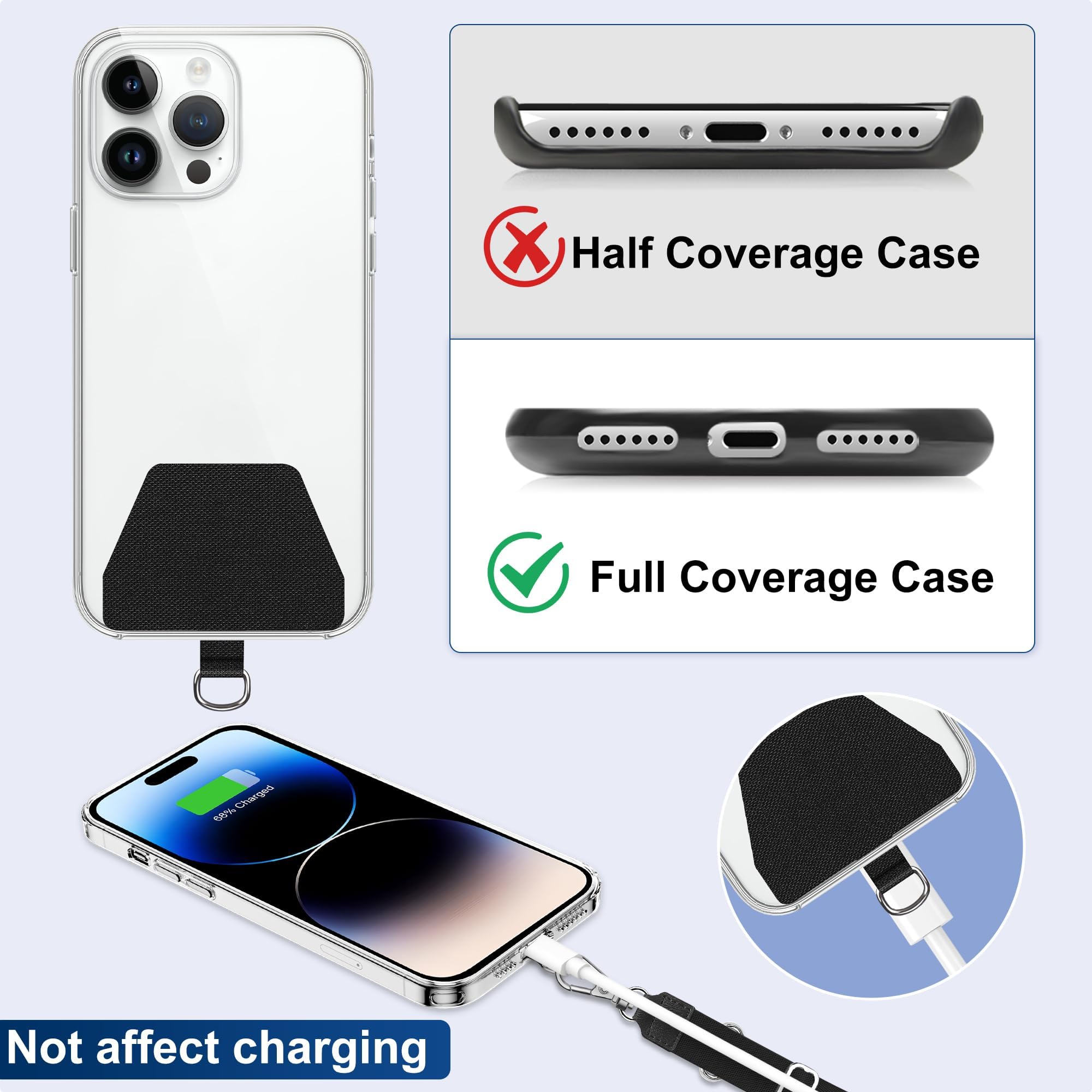 Takyu 2 Pack Universal Phone Lanyard with Adhesive Pad - Safety Tether for iPhone, Samsung, Pixel & Most Smartphones (Black) - Perfect for Work, Travel, Gym & Outdoor Activities