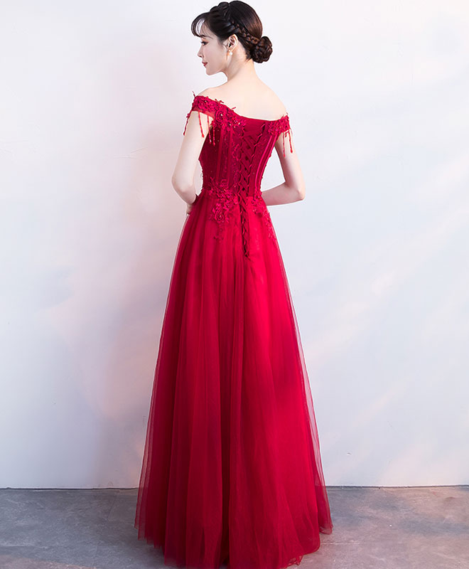 Elegant Burgundy V-Neck Tulle Lace Long Prom Dress & Bridesmaid Gown - Perfect for Formal Dances, Weddings & Special Occasions