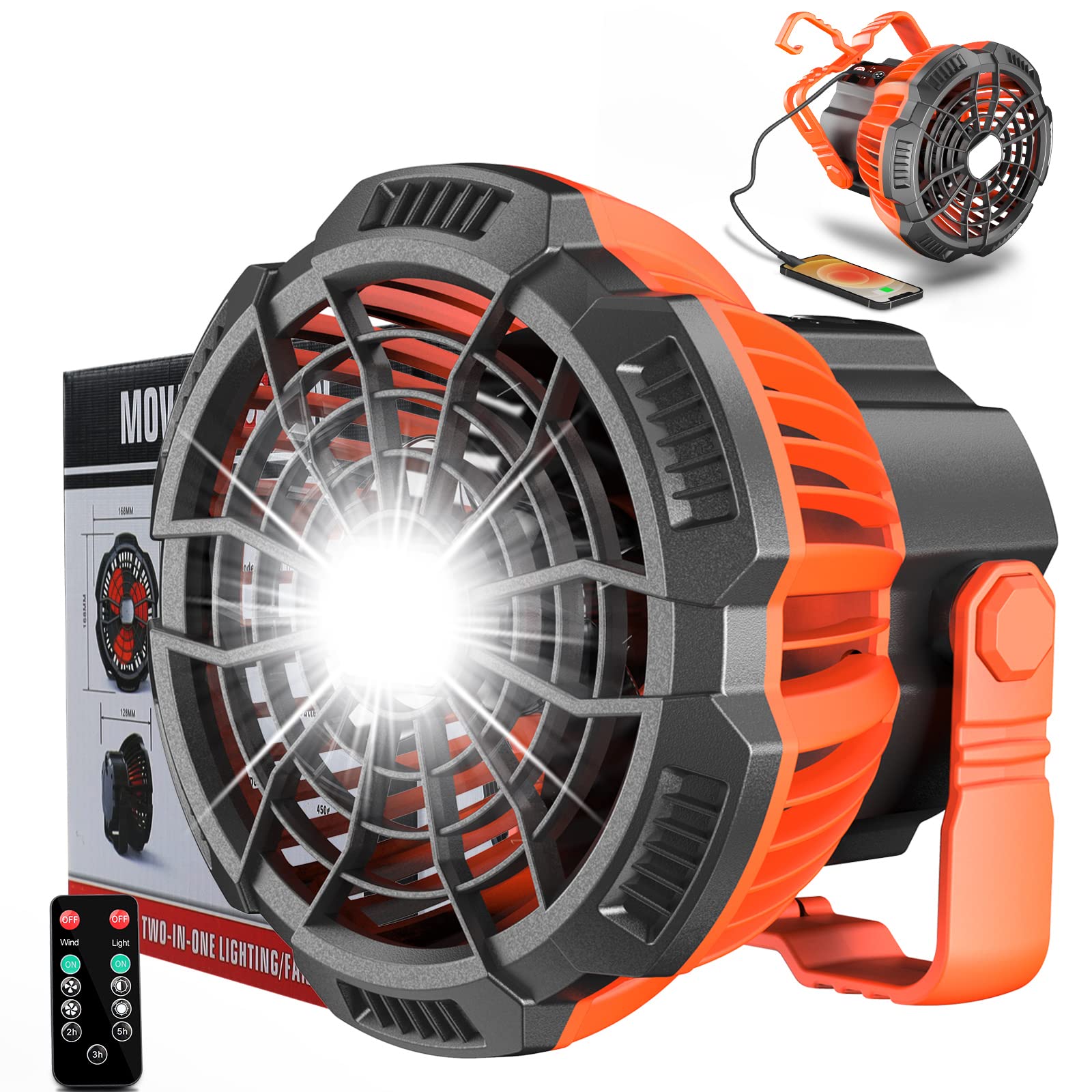 Portable Camping Fan with Lantern - 25H Runtime, USB Rechargeable, Power Bank, Clip & Remote - Perfect for Tents, Hiking, BBQ, Hunting, Hurricane Emergency & Outdoor Adventures