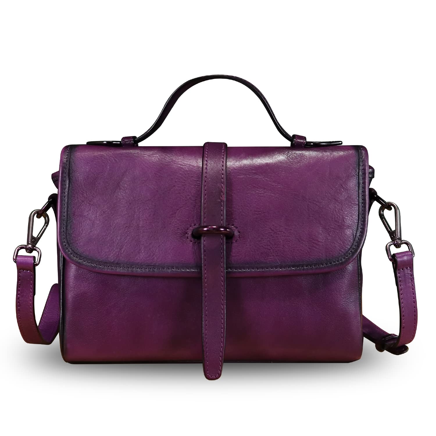 Genuine Leather Crossbody Bag for Women - Vintage Handmade Top Handle Purse (Purple) | Perfect for Work, Travel & Everyday Use