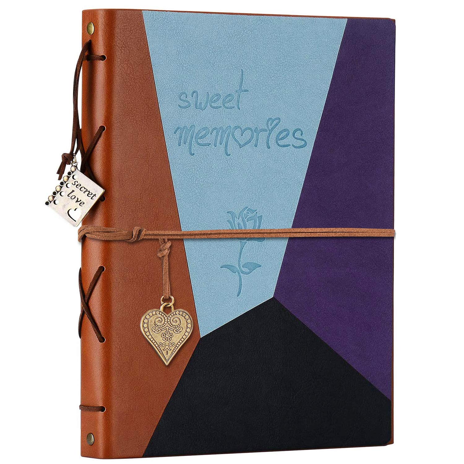 Vintage Leather Scrapbook Album - ZEEYUAN DIY Refillable 60-Page Photo Book for Family Memories, Anniversary, Valentine's & Birthday Gifts (Blue Purple, Large) | Perfect for Wedding Albums, Baby Books & Travel Memory Keepsakes