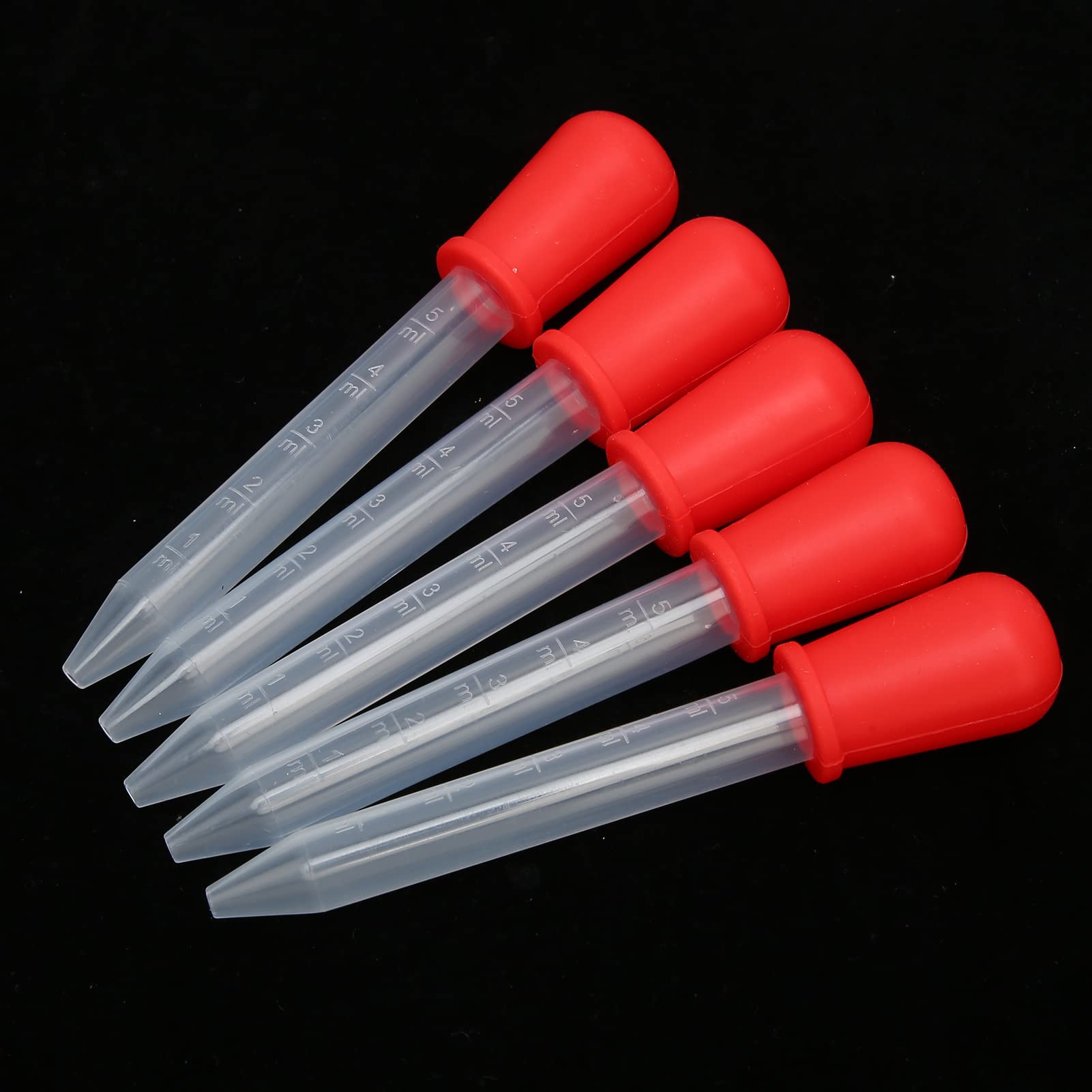 5Pcs 5ml Silicone Liquid Droppers with Bulb Tip - Disposable Eye Droppers for Candy Making, Kids Science Experiments, DIY Crafts & Baking Decorations (Red) - Easy to Clean & Reusable