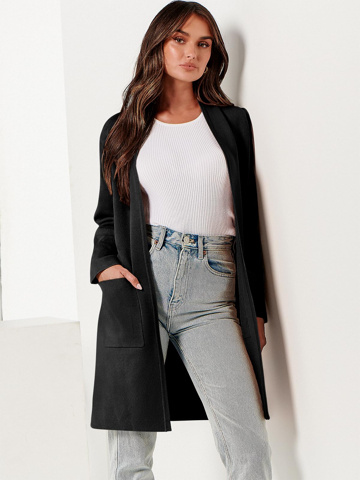 ANRABESS Women's Cardigan Sweater - 2025 Fall Fashion Long Sleeve Open Front Knit Coatigan | Casual Outwear for Work, Travel & Cozy Home Wear