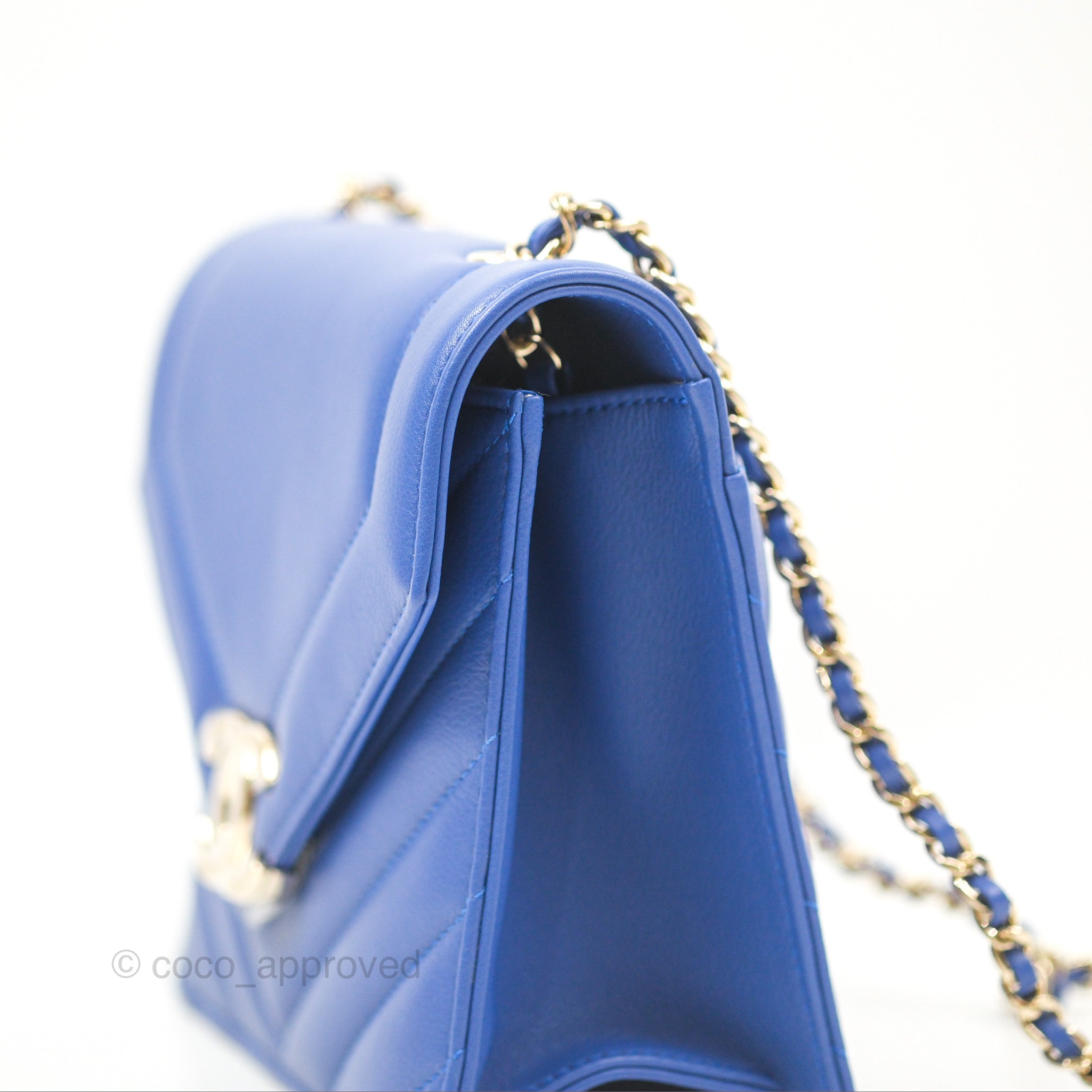 Chanel Chevron Square Envelope Flap Bag Royal Blue 19C - Luxury Designer Handbag for Women, Perfect for Evening Parties, Date Nights & Special Occasions