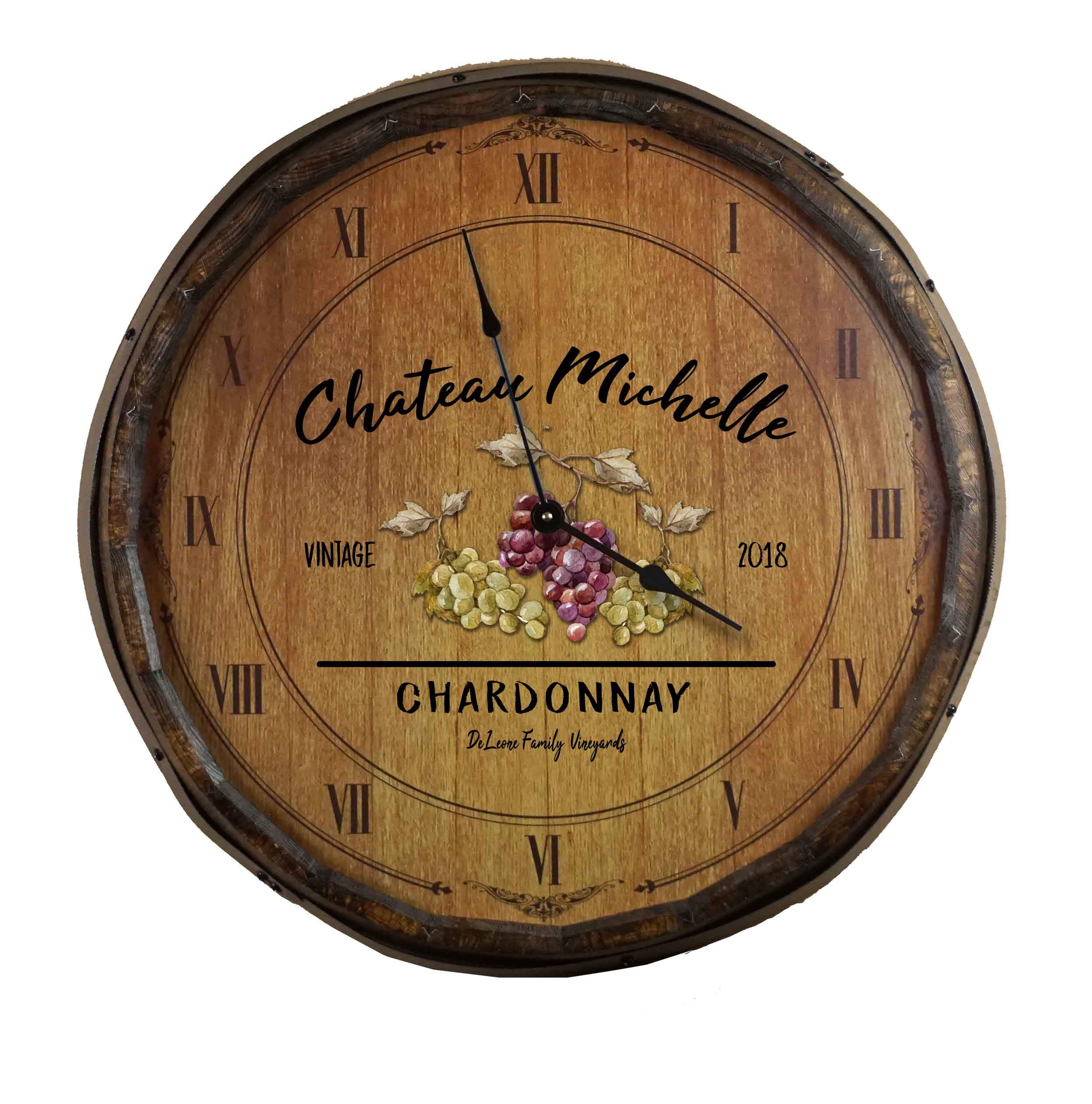 21 Inch Personalized Large Decorative Wall Clock - Vintage Wine Barrel End Design with High Torque Motor - Perfect for Kitchen, Office, Home Bar, Pub & Restaurant Decor - Unique Gift Idea for Wine Lovers (QB_B360)