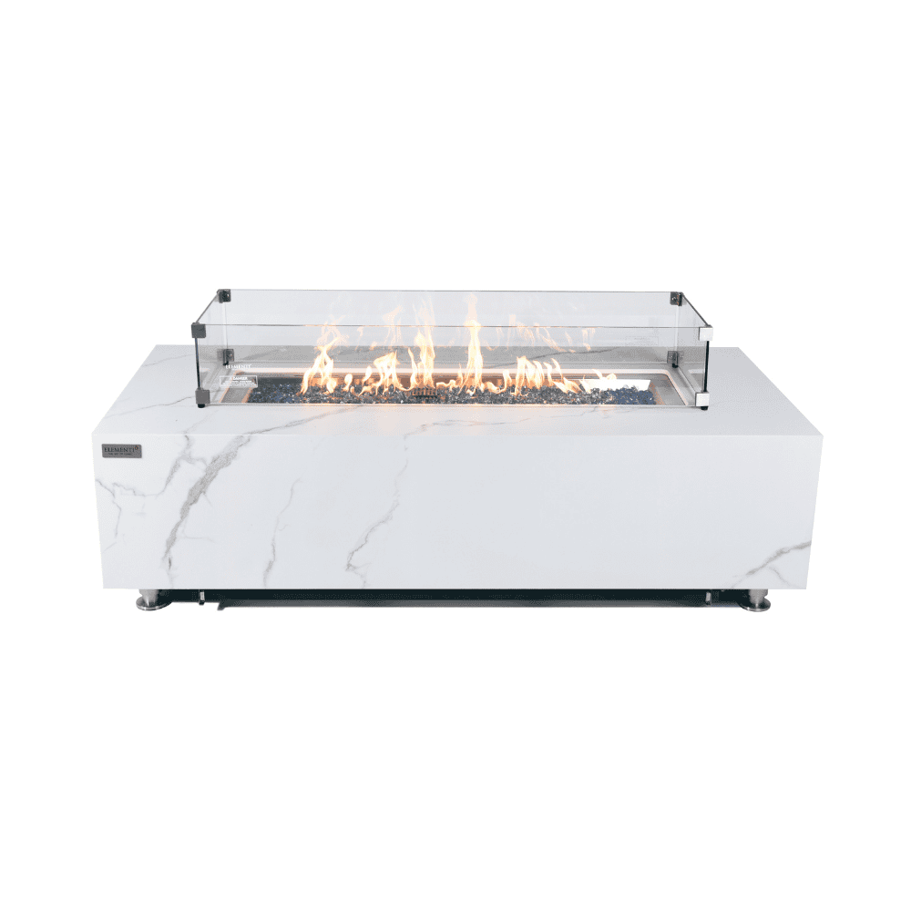 Premium Carrara Marble Porcelain Rectangular Fire Pit Table - Outdoor Patio Heater for Backyard, Garden & Poolside Gatherings
