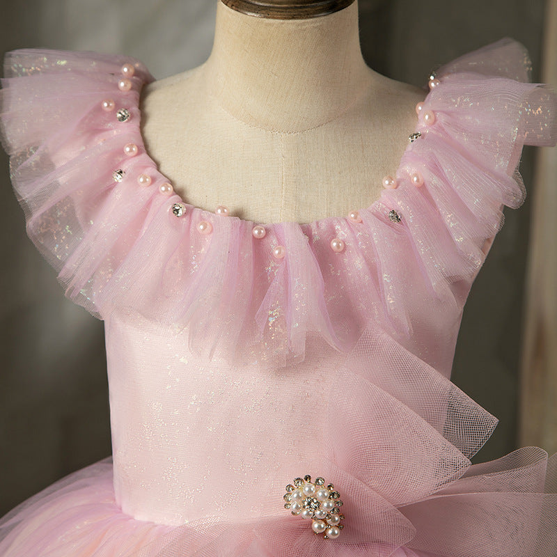 Sparkly Pink Sequin Flower Girl Dress for Weddings - A-Line Sleeveless Gown with Round Neck for Special Occasions & Pageants