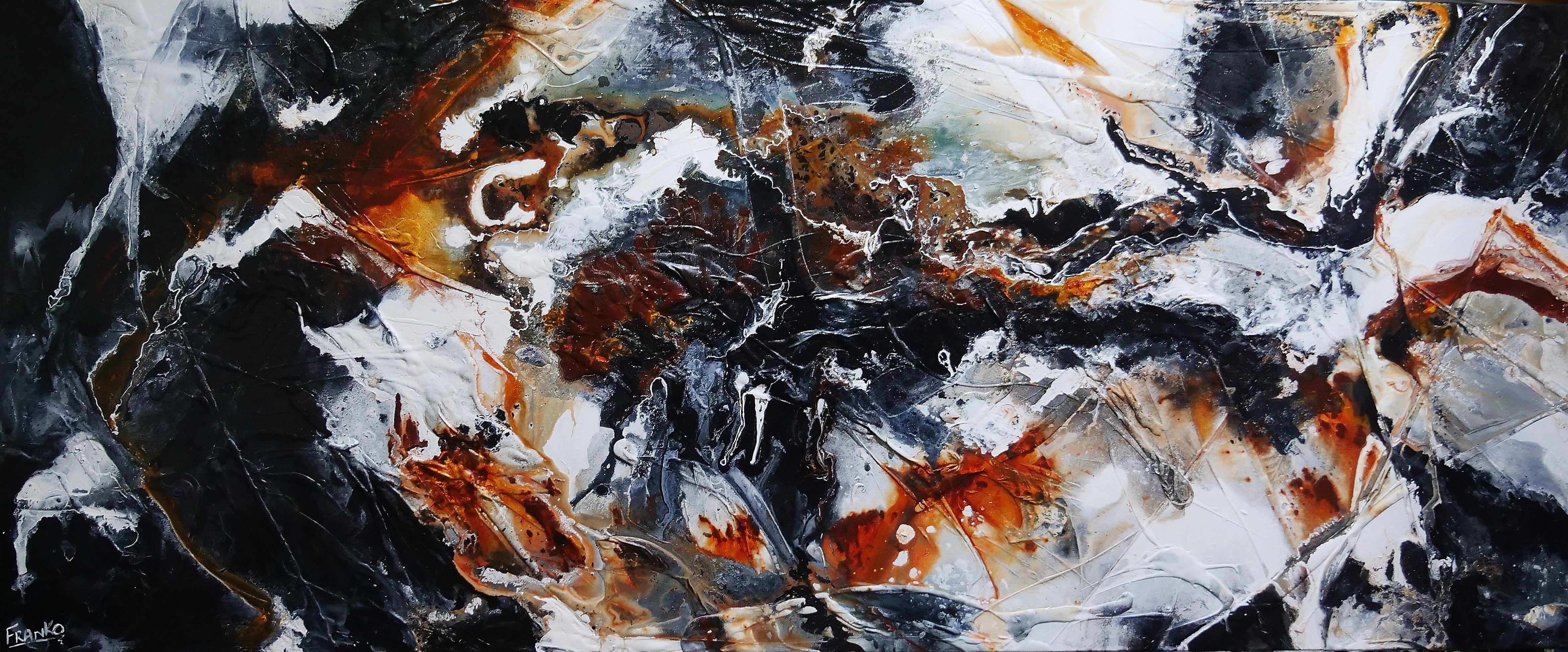 Radioactive Oxide 240cm x 100cm Abstract Textured Canvas Painting - Black Brown White Modern Wall Art for Living Room, Bedroom & Office Decor
