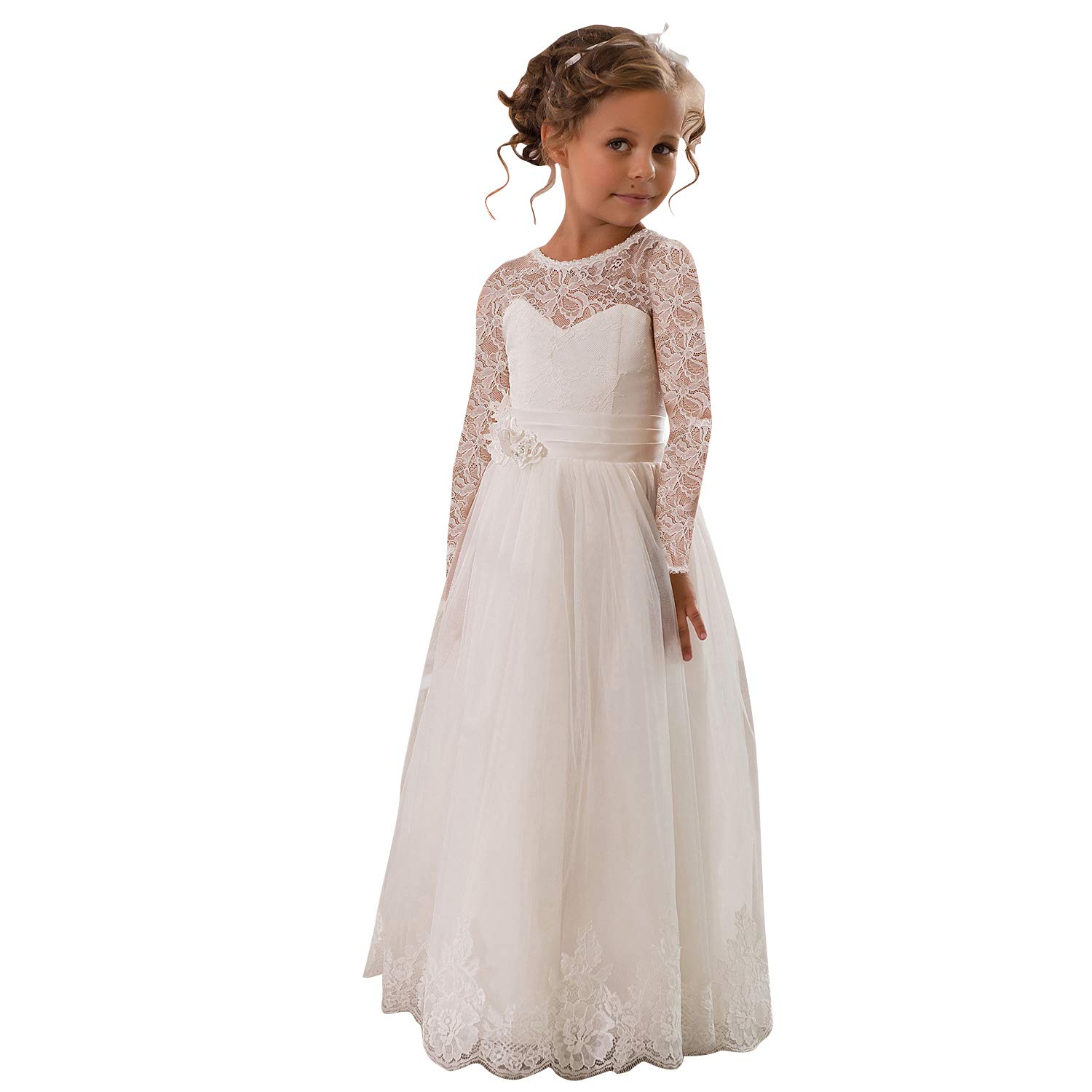 Lace Embellished A-Line Sleeveless Girls Wedding Party Dresses - Elegant Flower Girl Dress for Bridal Shower, First Communion & Special Occasions