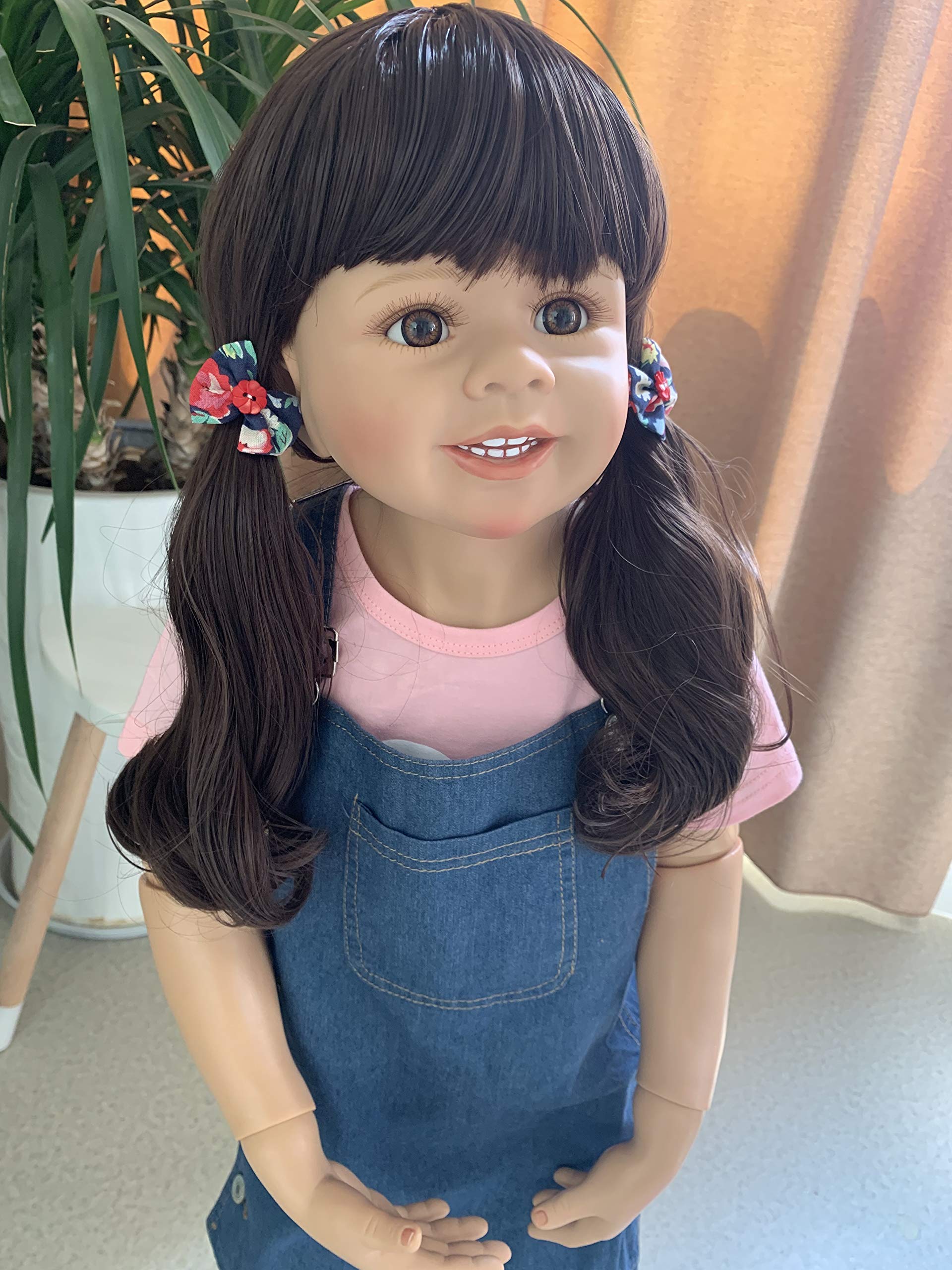 39 Inch Realistic Reborn Toddler Doll - Lifelike Hard Vinyl Standing Baby Girl with Brown Hair & Dress - Perfect for Collectors, Nursery Decor, Photography Props and Gift Giving