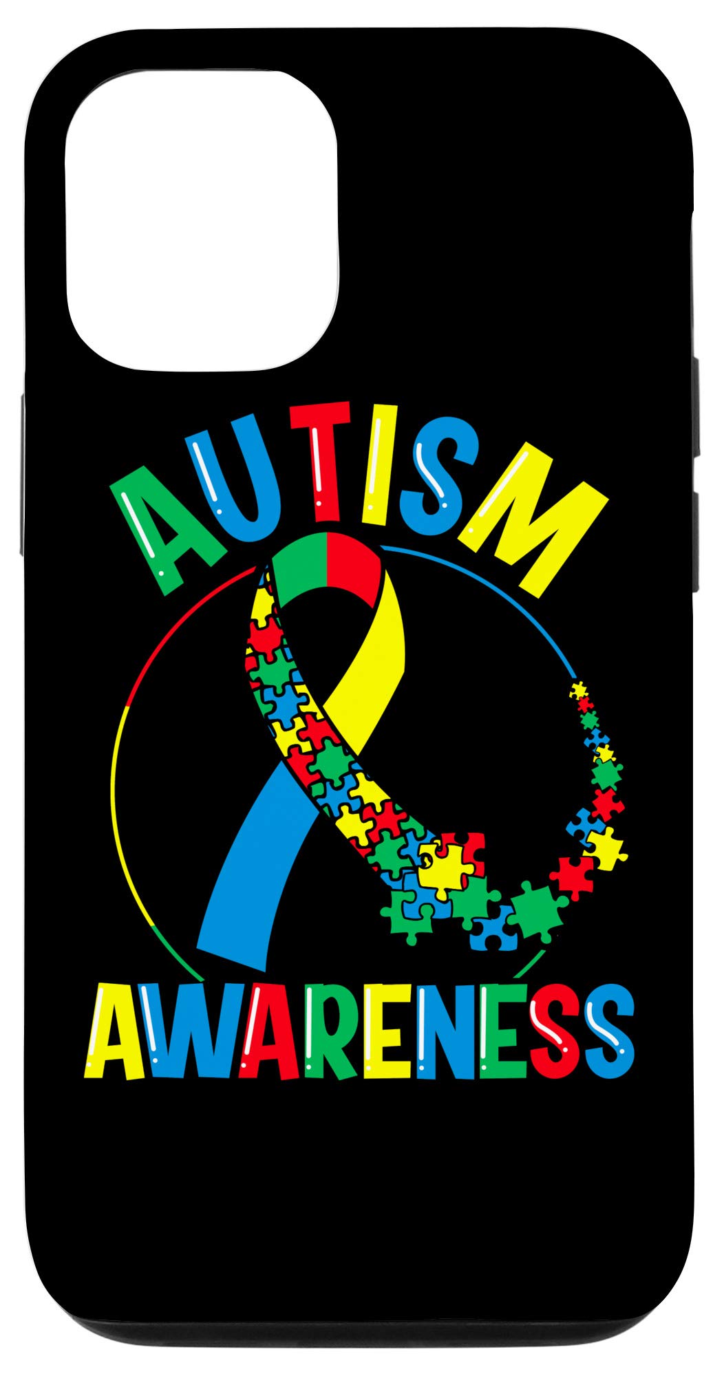 iPhone 12/12 Pro Colorful Puzzle Ribbon Case - Autism Awareness Protective Cover - Perfect for Daily Use, School & Charity Events