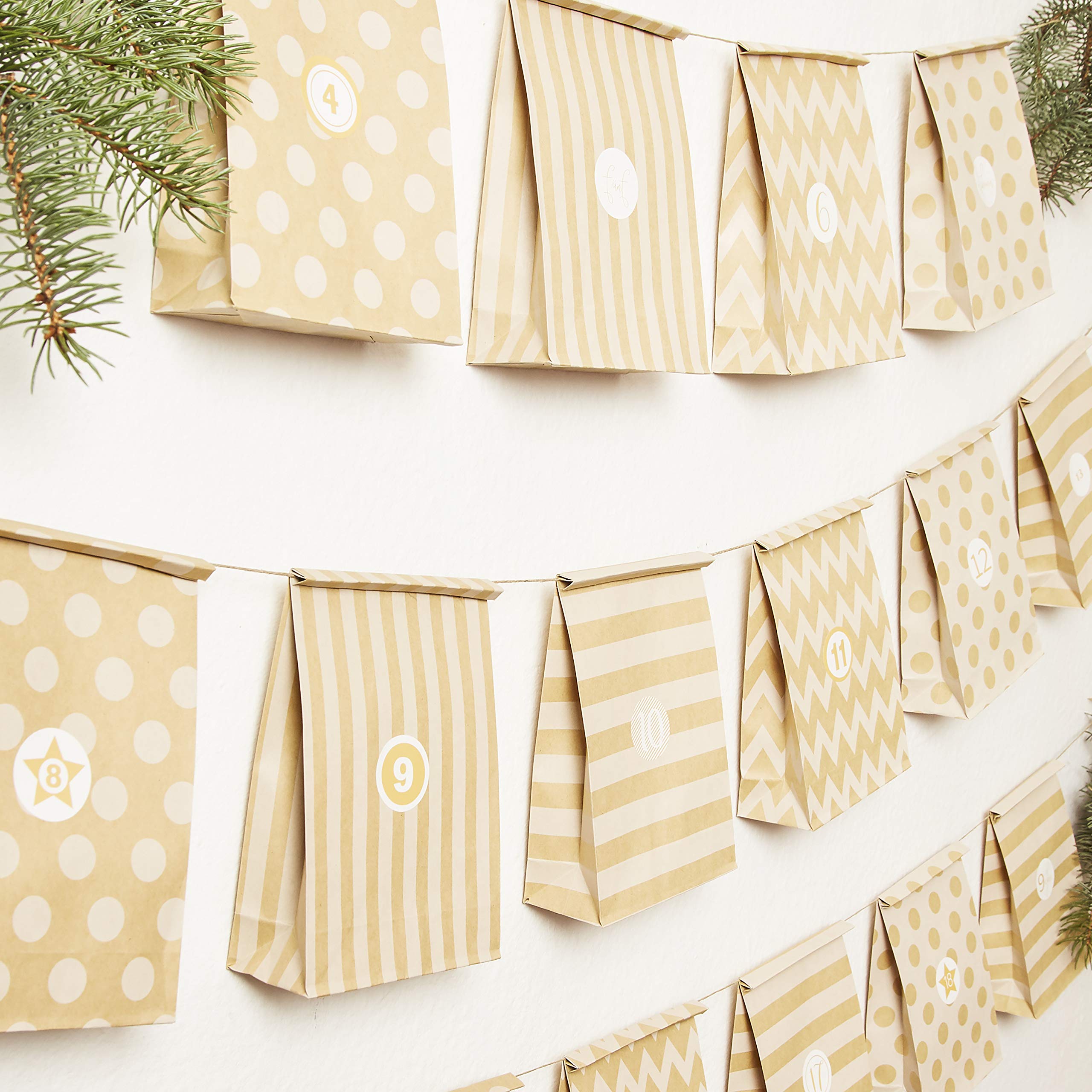 24 Premium Recyclable Kraft Paper Gift Bags with Stickers - DIY Advent Calendar, Christmas Gifts & Party Favors - Perfect for Holiday Wrapping, Birthday Presents & Wedding Favors