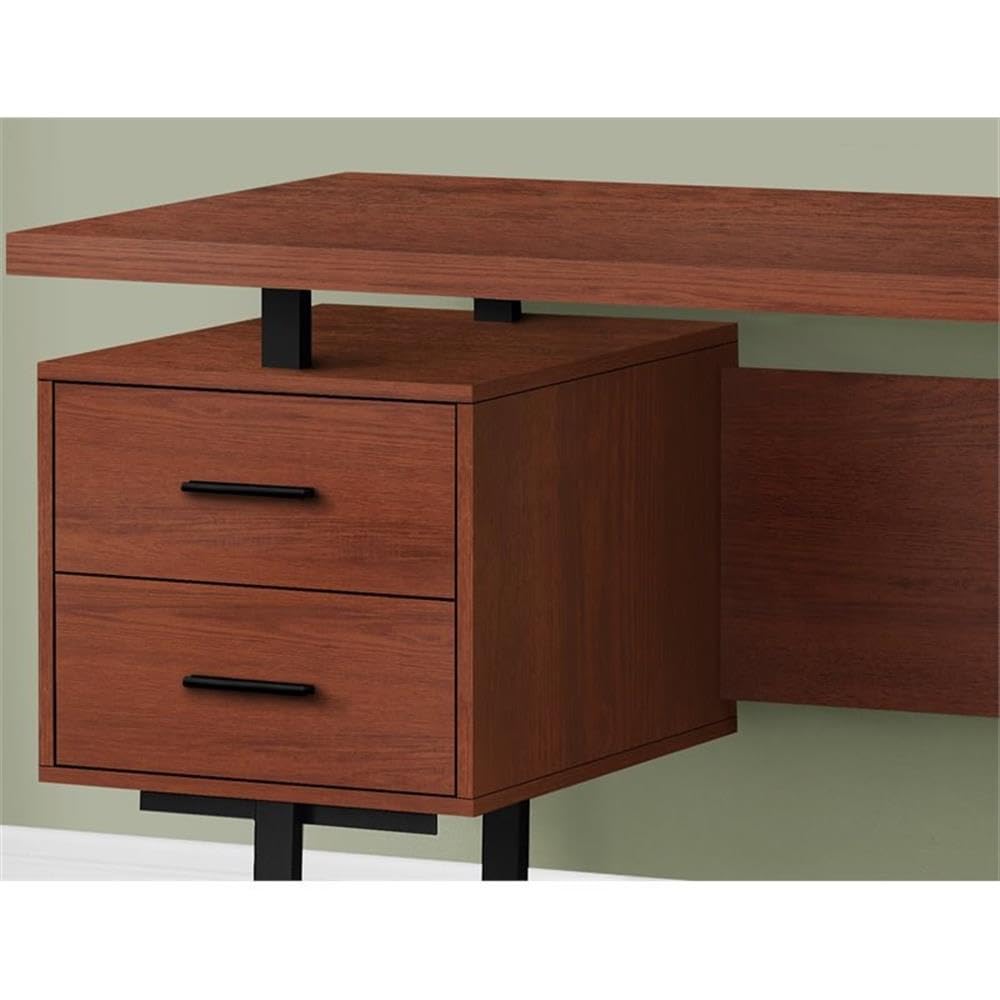 Reversible Wooden Floating Computer Desk in Cherry & Black - Space-Saving Home Office Desk for Small Spaces, Gaming, and Study