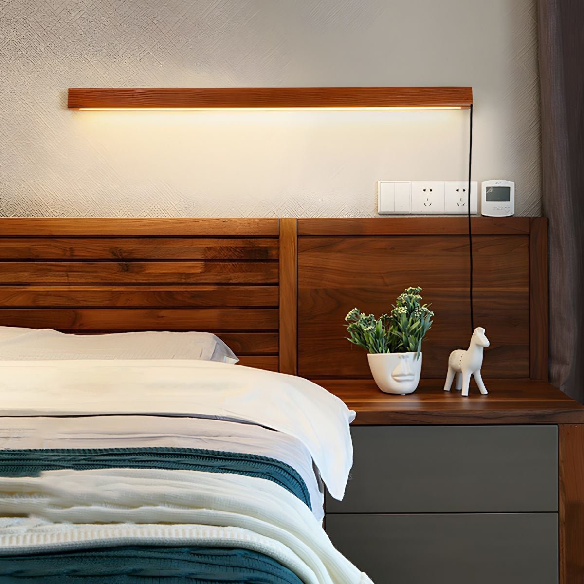 Arlo Linear Wood Plug-in Wall Light - Modern Dimmable LED Sconce for Bedroom, Living Room & Hallway Lighting