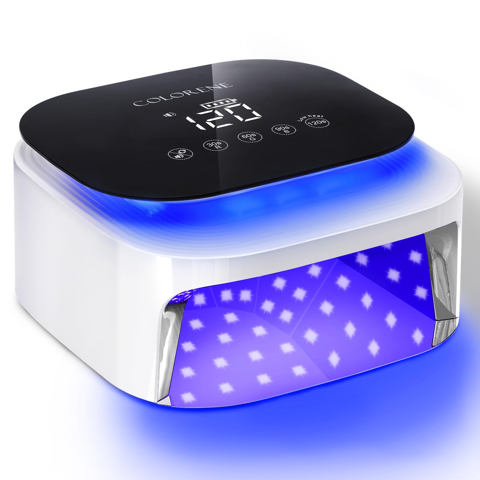 60W Cordless UV LED Nail Lamp - Rechargeable Gel Polish Dryer with Auto Sensor & LCD Display | Portable 30 Beads Nail Light with 4 Timer Settings (White) | Perfect for Home Manicures, Salon Nail Art & Travel Gel Polish Curing