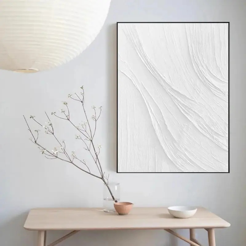 White Minimalist Textured Painting Canvas #MM041 - Premium Wall Art for Modern Home & Office Decor