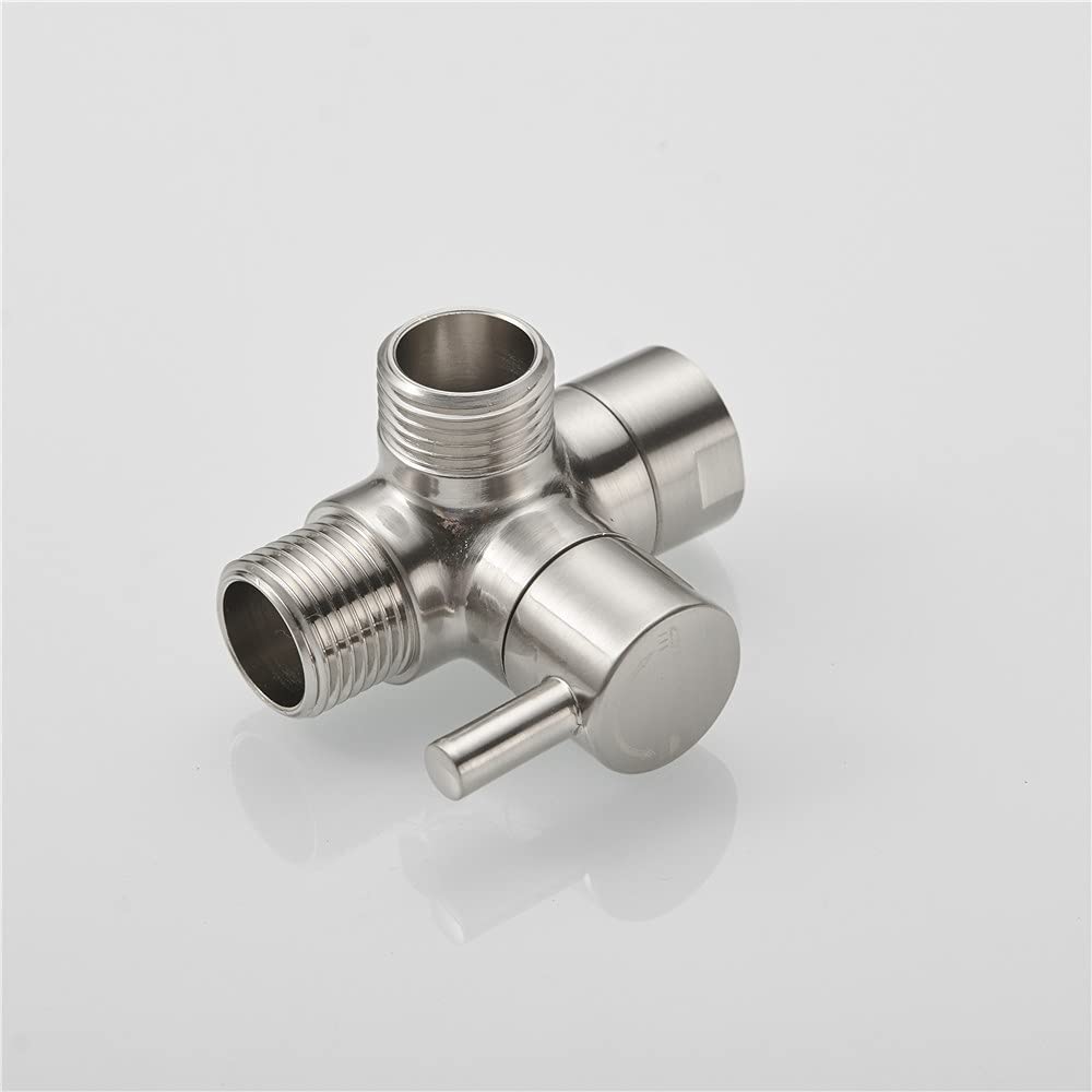 3-Way Shower Diverter Valve - Brushed Nickel Shower Head Adapter with Shut Off Function | Replacement Splitter for Shower Arm & Handheld Attachment | Perfect for Bathroom Renovation & Multi-Function Shower Systems