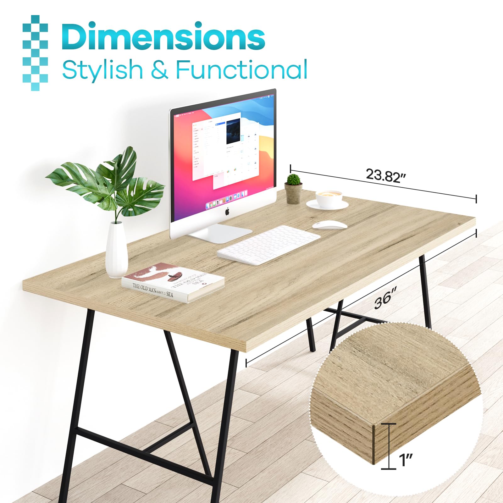 36x24 Inches Solid Oak Tabletop - 1 Inch Thick Wood Countertop for Sit Stand Desk, Double Desks & L-Shaped Workstations | DIY Home Office & Commercial Use | Perfect for Workspaces, Studios & Conference Rooms