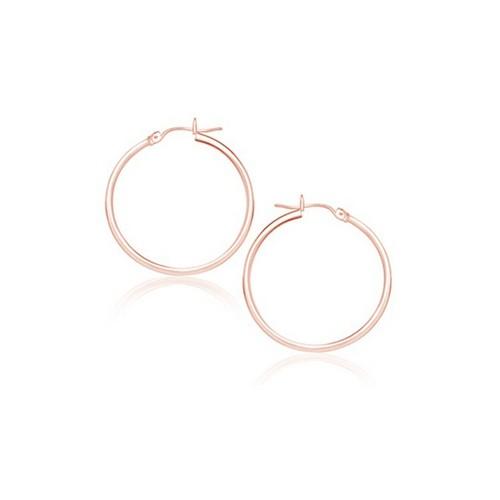 14K Rose Gold Polished Hoop Earrings - 25mm Round Hypoallergenic Dainty Everyday Jewelry for Women - Perfect for Work, Date Night & Special Occasions