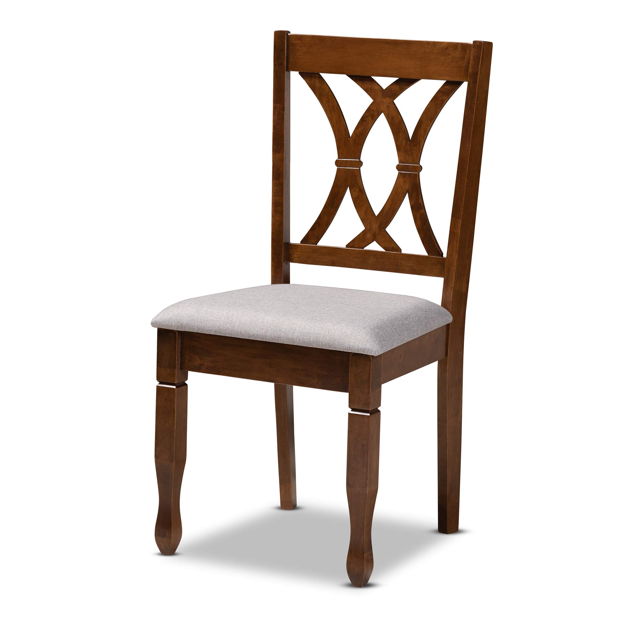 Baxton Studio Augustine 4-Piece Dining Chair Set - Grey Fabric Upholstered with Walnut Brown Wood Finish | Modern Kitchen & Dining Room Furniture for Home Decor