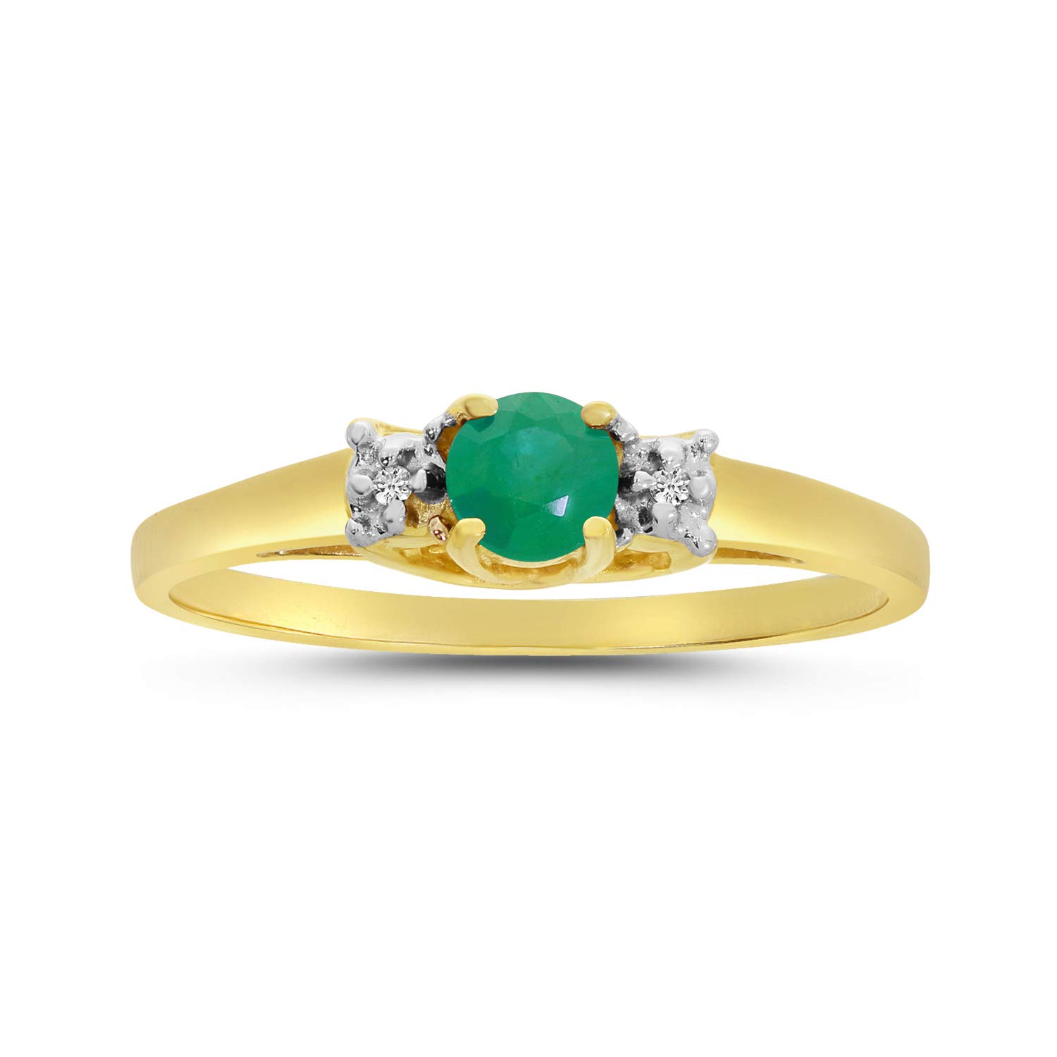 14K Yellow Gold Round Emerald and Diamond Ring for Women - Elegant Engagement, Wedding, Anniversary Gift - Perfect for Special Occasions