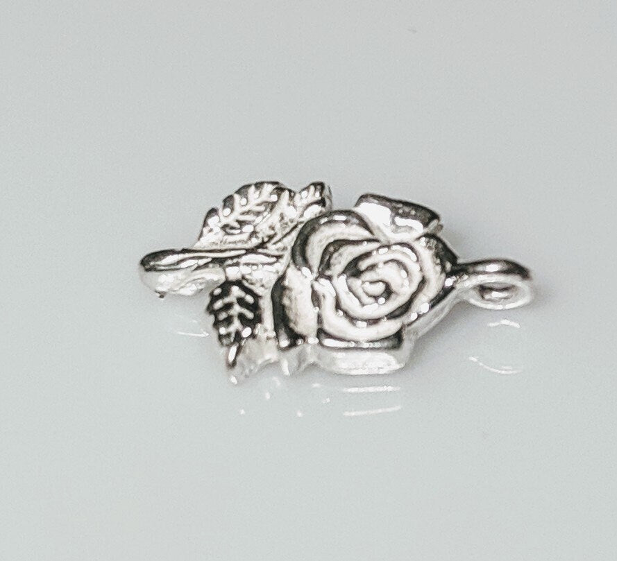 Solid Sterling Silver Small Inlay Rose Pendant Charm - DIY Jewelry Making Supplies for Silversmiths - Rough Casted Solder Ready (564-251) - Perfect for Necklaces, Bracelets & Handcrafted Jewelry Designs