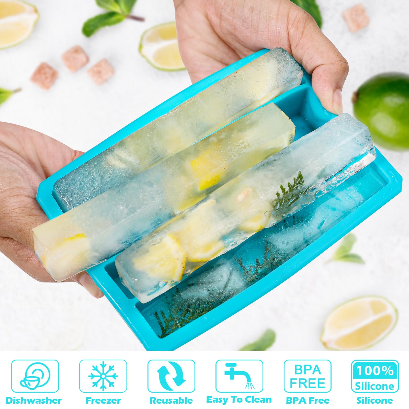 Webake Silicone Ice Cube Trays for Water Bottles - 12 Cavity Long Ice Stick Mold for Beverages, Soda, Sports Drinks | Easy Release, BPA-Free | Perfect for Cocktails, Iced Coffee, Smoothies & Meal Prep (Pack of 3)