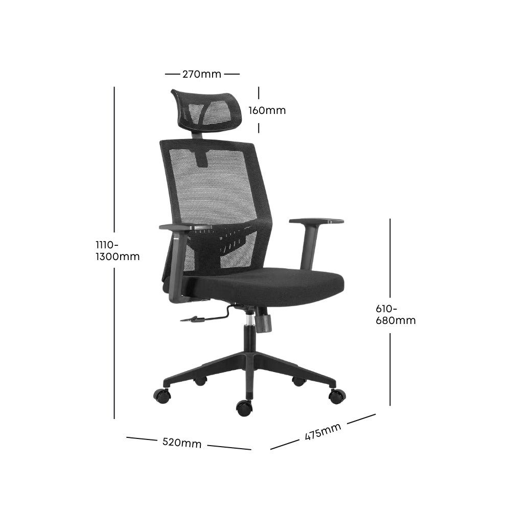 Ergonomic Zen Highback Office Chair - Adjustable Lumbar Support & Breathable Mesh Back for Home & Office Workspaces - Perfect for Long Hours of Sitting & Productivity