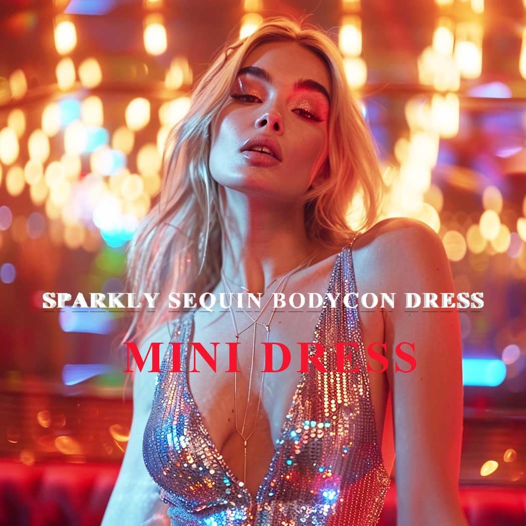 Sparkly Sequin Bodycon Dress for Women - Backless Spaghetti Strap Clubwear Mini Dress for Cocktail Party & Night Out | Elegant Evening Wear & Club Outfit