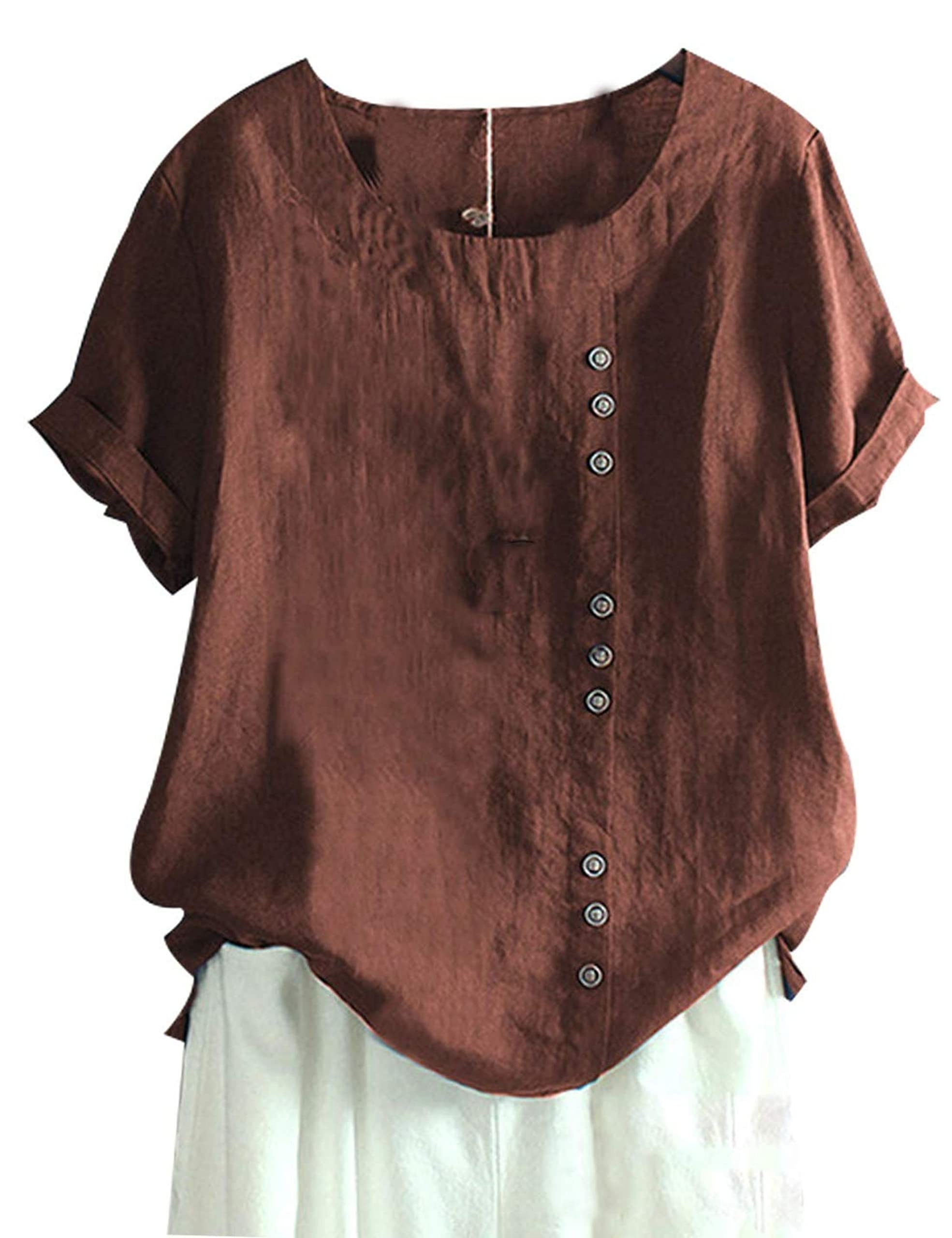 Yeokou Women's Cotton Blend Crew Neck Short Sleeve Tunic Top - Soft Casual Basic Tee for Everyday Wear, Work & Weekend Outfits