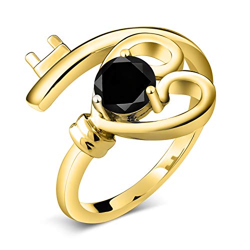 0.55 Ct Round Black Diamond Heart Key Ring - 18K Yellow Gold Plated Silver - Perfect Gift for Anniversary, Valentine's Day & Special Occasions