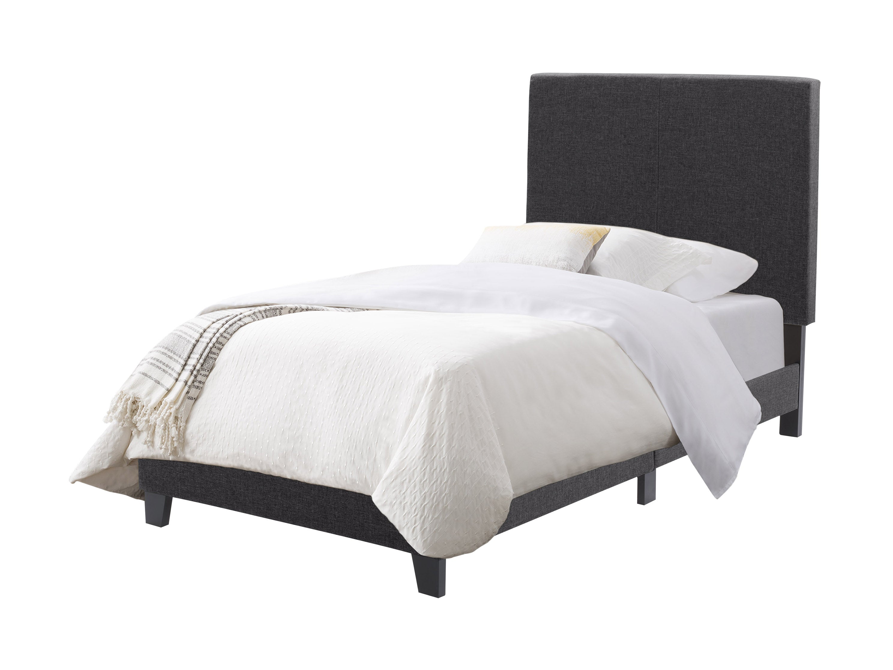 Modern Bed Frame - Queen Size Platform Bed with Upholstered Headboard, Wooden Slat Support & Noise-Free Design for Bedroom, Guest Room, Dorm - Easy Assembly & Sturdy Construction
