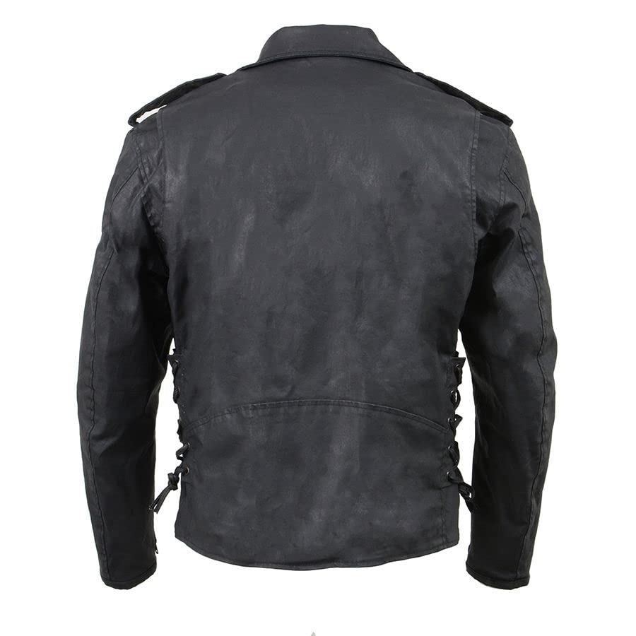 Milwaukee Leather Mdm1020 Men's Armored Black Waxed Denim Motorcycle Jacket - Durable Biker Gear for Riding & Casual Wear