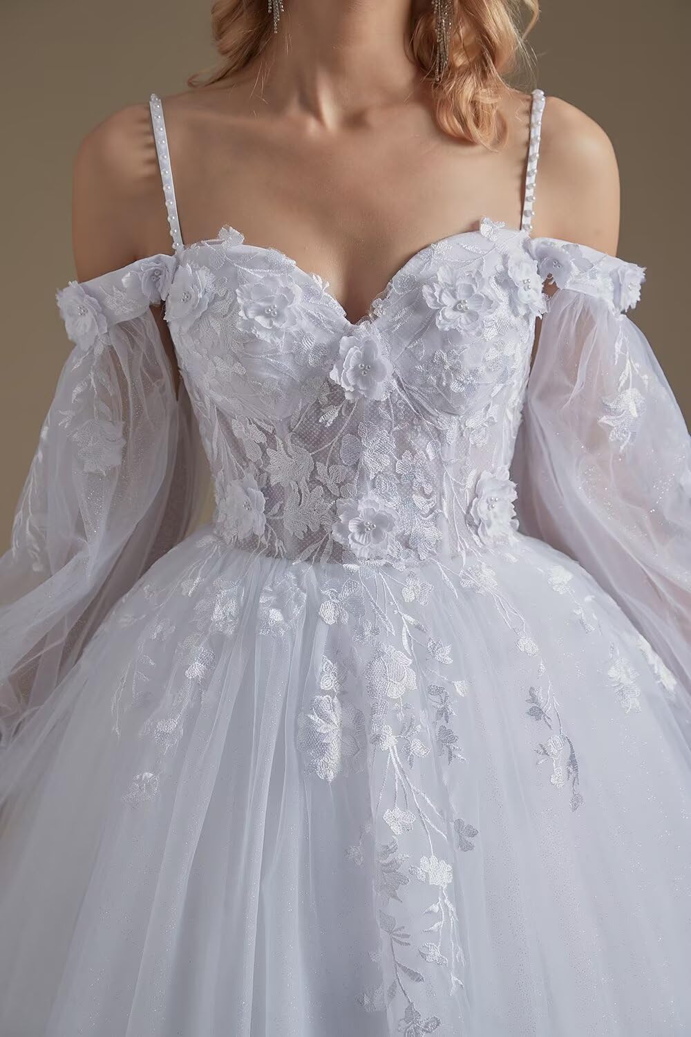 SoDigne 2025 Lace Applique Long Sleeve Tulle Wedding Dress - Elegant Summer Bridal Gown for Women | Perfect for Beach, Garden & Church Ceremonies