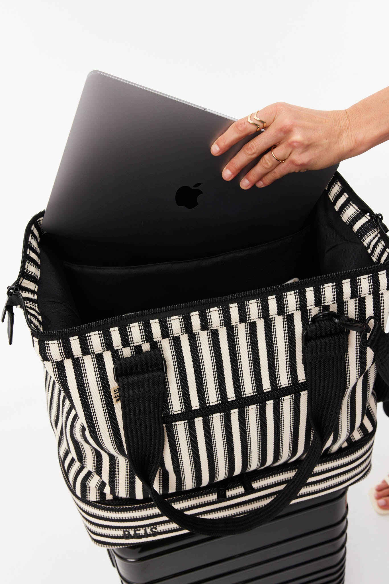Mini Weekender Bag in Black Stripe - Stylish & Compact Carry-On for Weekend Getaways, Business Trips & Gym Essentials