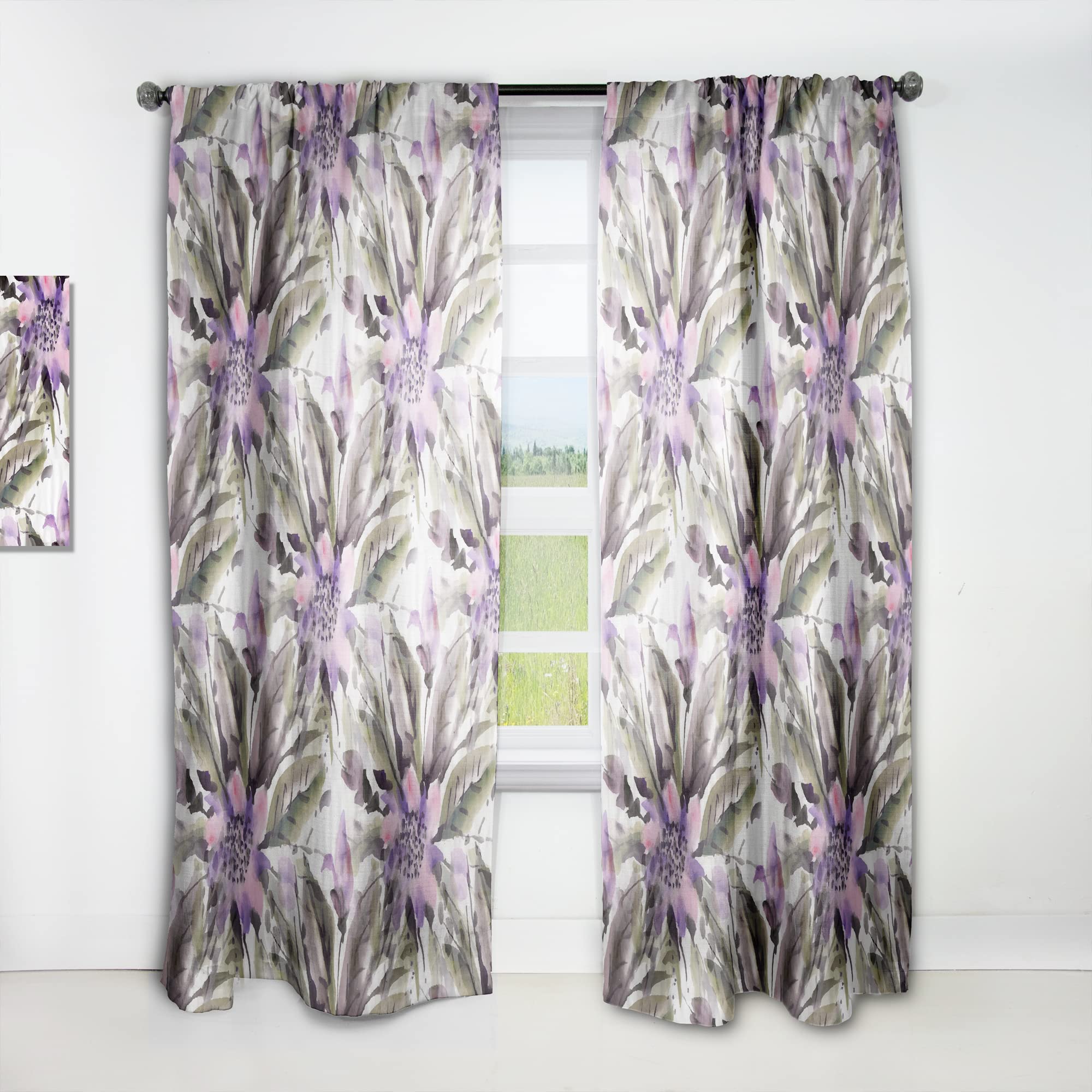 DesignQ Watercolor Floral Print Thermal Insulated Curtain Panel - 52x95 Inch - Elegant Bedroom & Living Room Window Treatment for Home Decor