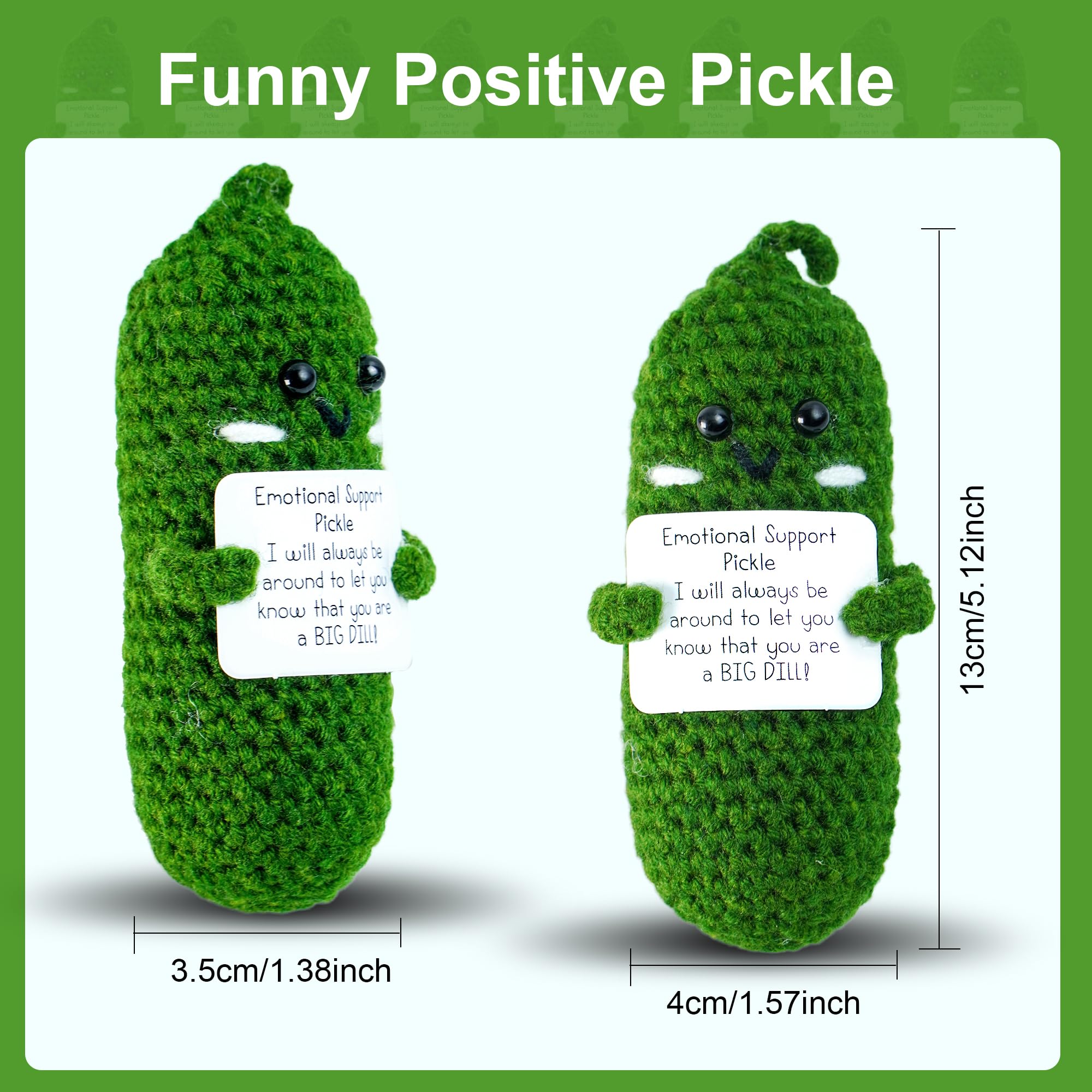 3 Inch Mini Crochet Emotional Support Pickle - Cute Stress Relief Gift with Unique Card for Women | Birthday, St Patrick's Day & Friendship Gifts | Anxiety Relief, Office Desk Decor, Party Favors