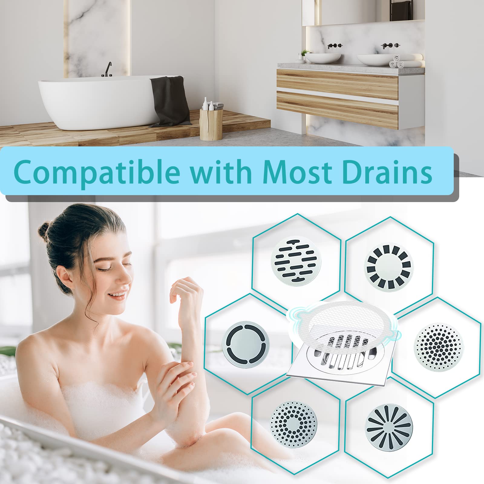 MOCOST Disposable Shower Drain Hair Catcher Stickers - 30 Pack 4.3 Inch Mesh Stickers with Cleaning Tweezers - Prevent Clogged Drains & Pipe Blockages - Perfect for Bathroom, Shower, Sink Drain Maintenance
