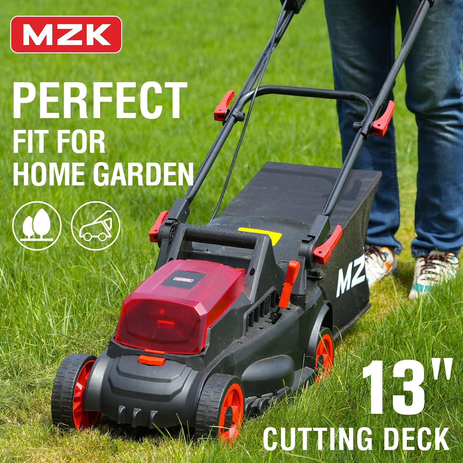 20V Cordless Electric Lawn Mower 13 Inch with 4-Position Height Adjustment, Lightweight Battery Powered Push Mower (Includes 2x4AH Batteries & Fast Charger) - Perfect for Small to Medium Yards, Patio Lawns & Residential Landscaping