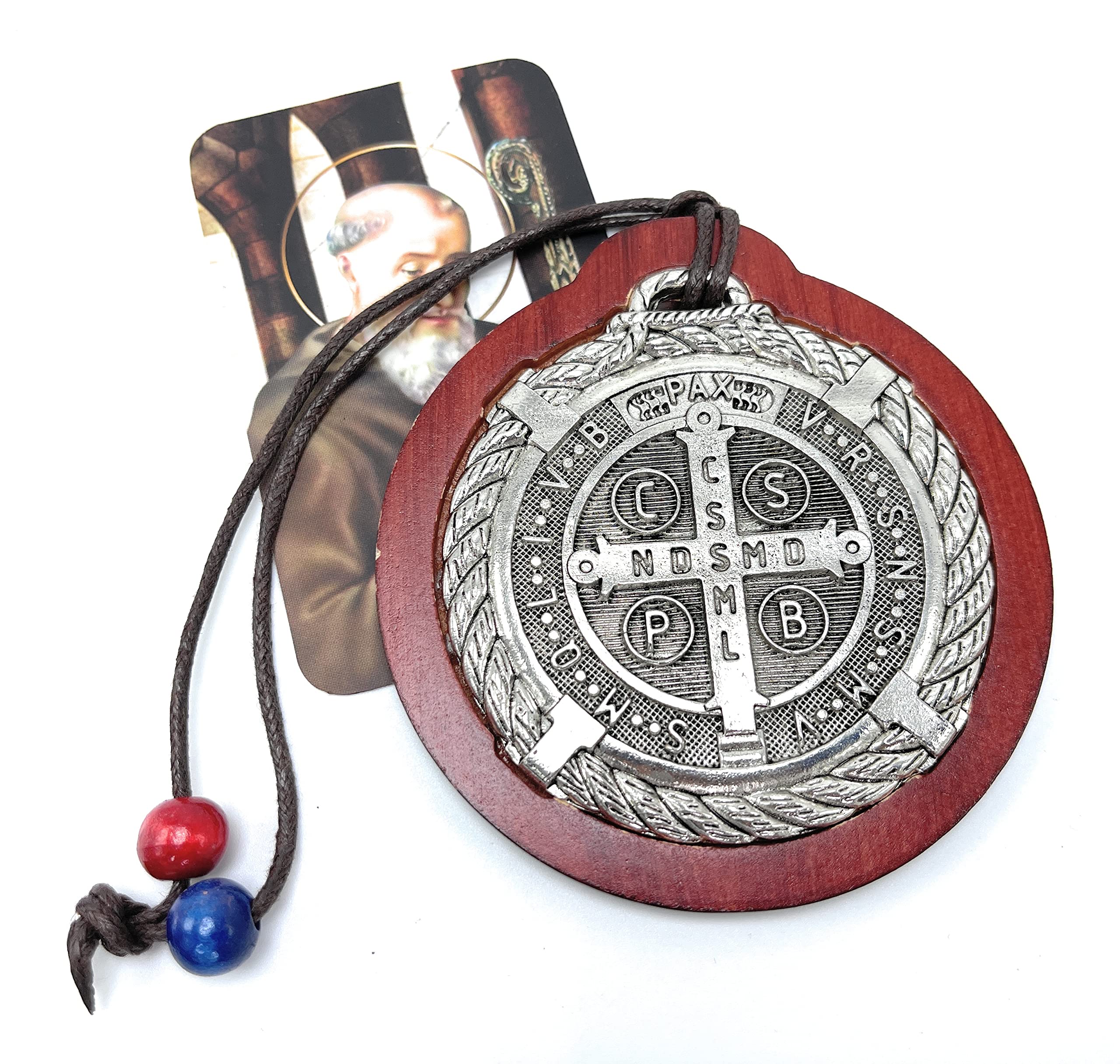 Saint Benedict Silver Tone Medal with Wallet Size Prayer Card - Car Rearview Mirror Protection & Home Blessing Charm - Religious Gift for Catholics, Travel Safety, Housewarming