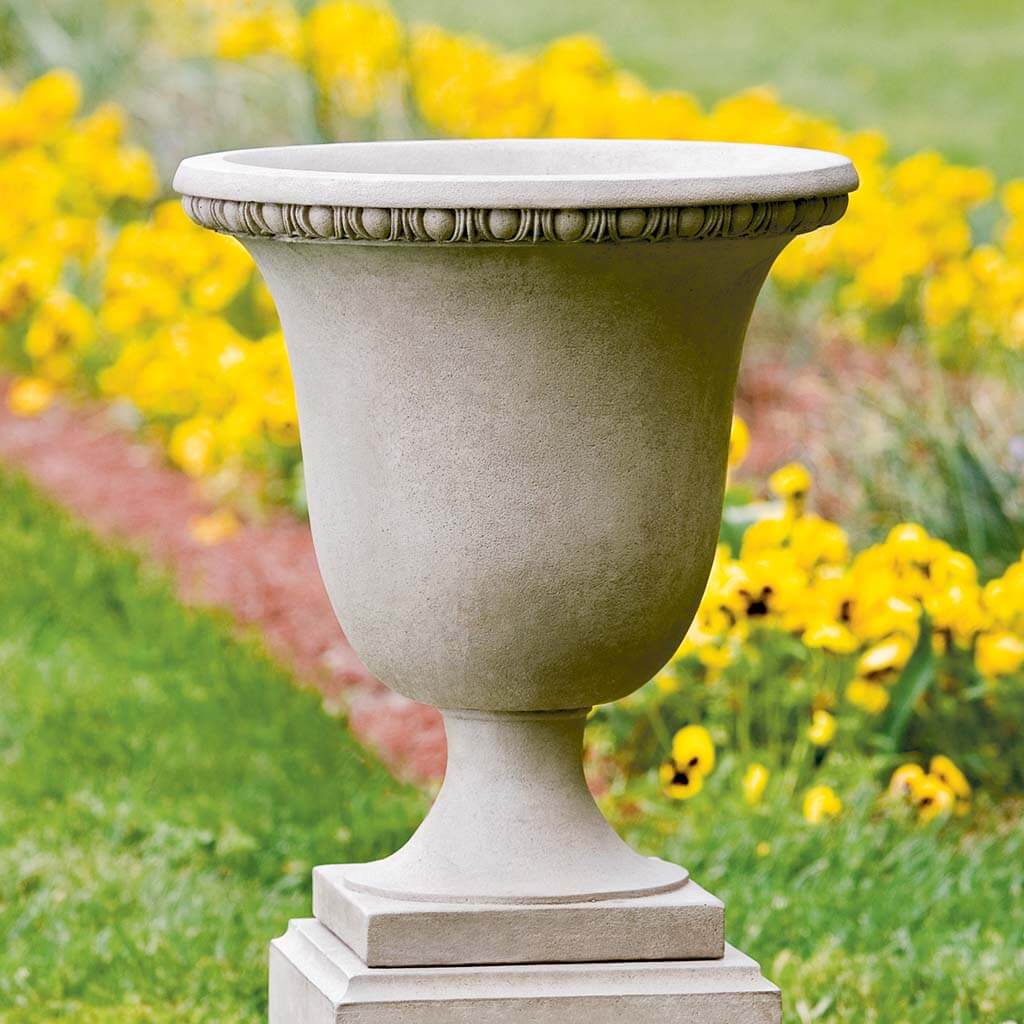Campania International Williamsburg Egg and Dart Urn - Classic Garden Urn for Outdoor Decor, Patio, and Landscape Design | Elegant Resin Planter with Egg and Dart Motif