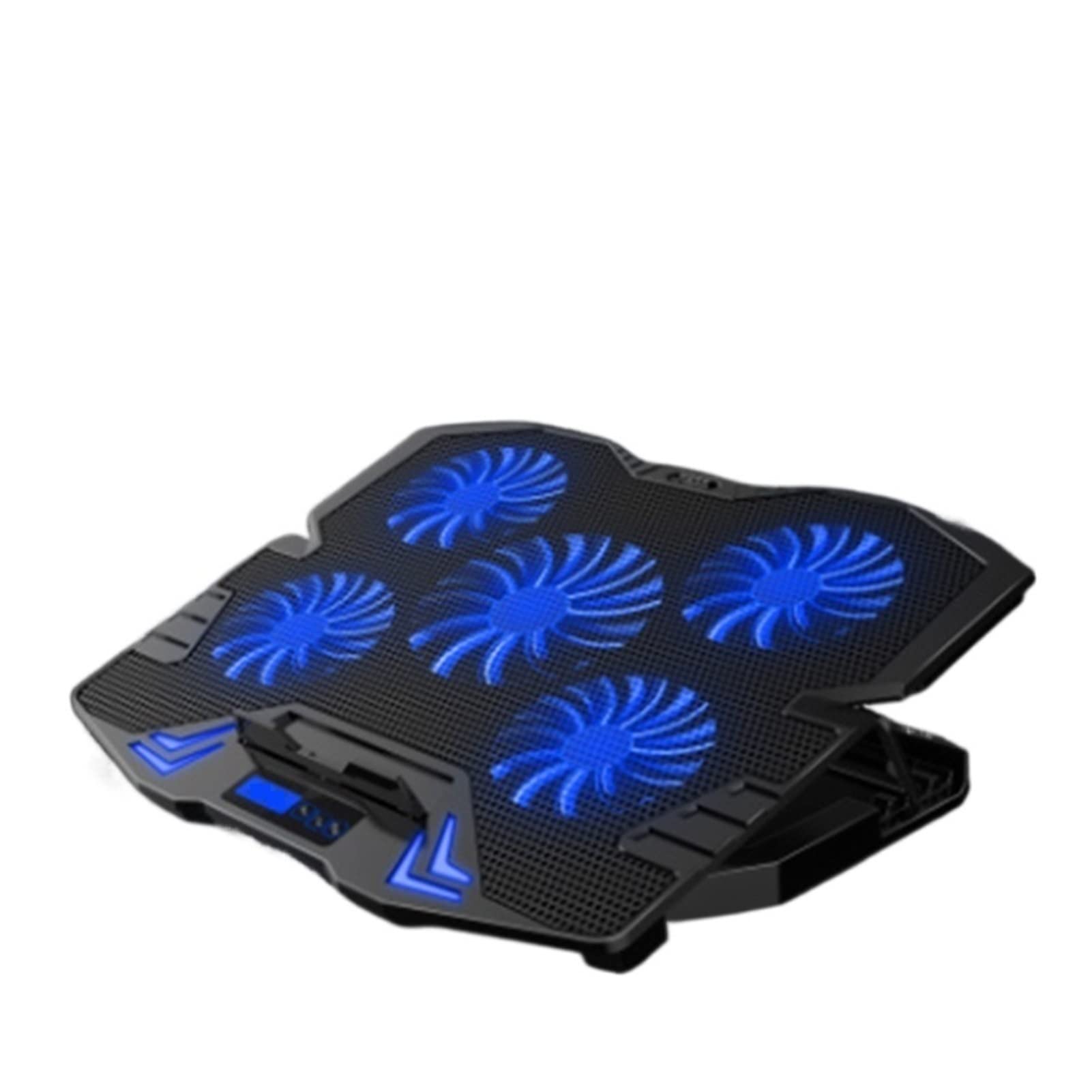 12-15.6 Inch Silent Gaming Laptop Cooling Pad with Red/Blue LED Fans - High Airflow Adjustable Stand for Home & Office Use (Blue with Screen)